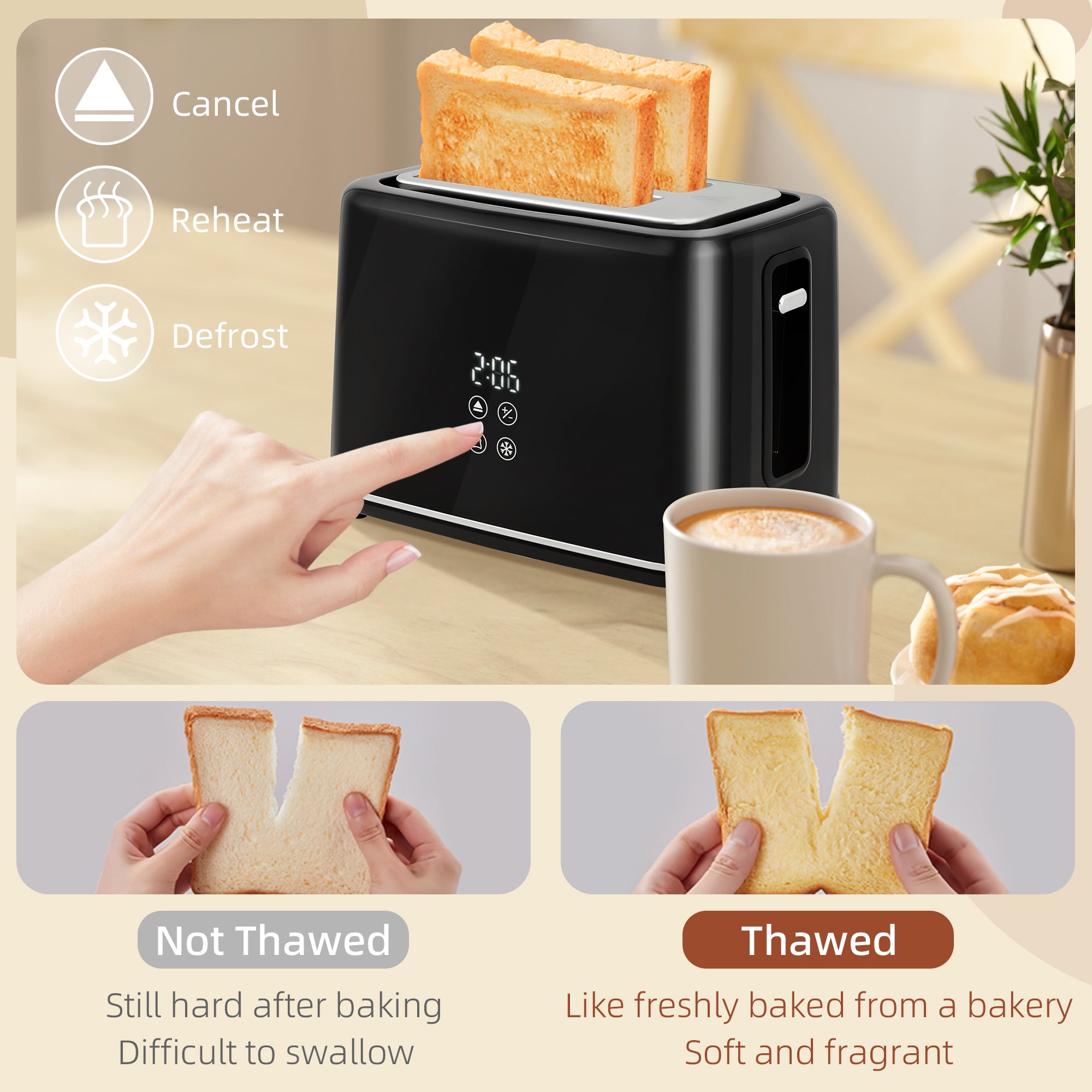 Kettle and Toaster Set, 1.5L 3000W Fast Boil Kettle with Insulation & 2 Slice Toaster Kitchen Set with 7 Level Browning Controls, Defrost, Reheat and Crumb Tray, Black