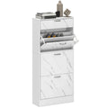Marble Shoe Storage Cabinet with 3 Flip Drawers, Top Drawer & Adjustable Shelves for 18 Pairs - White