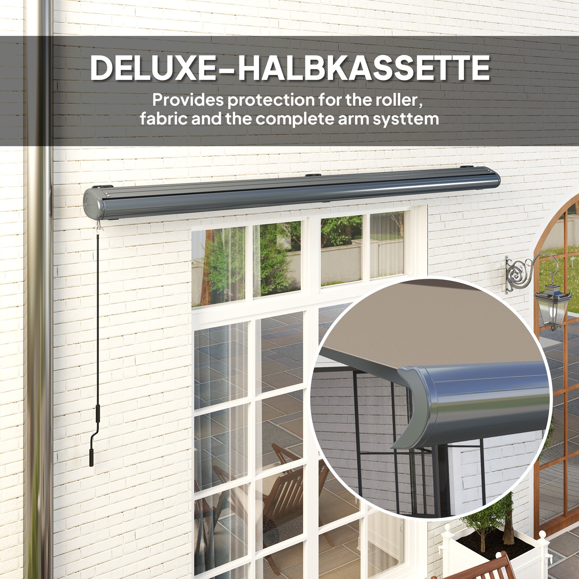 4 Metre Full Cassette Electric Retractable Awning with Remote Control - Light Grey