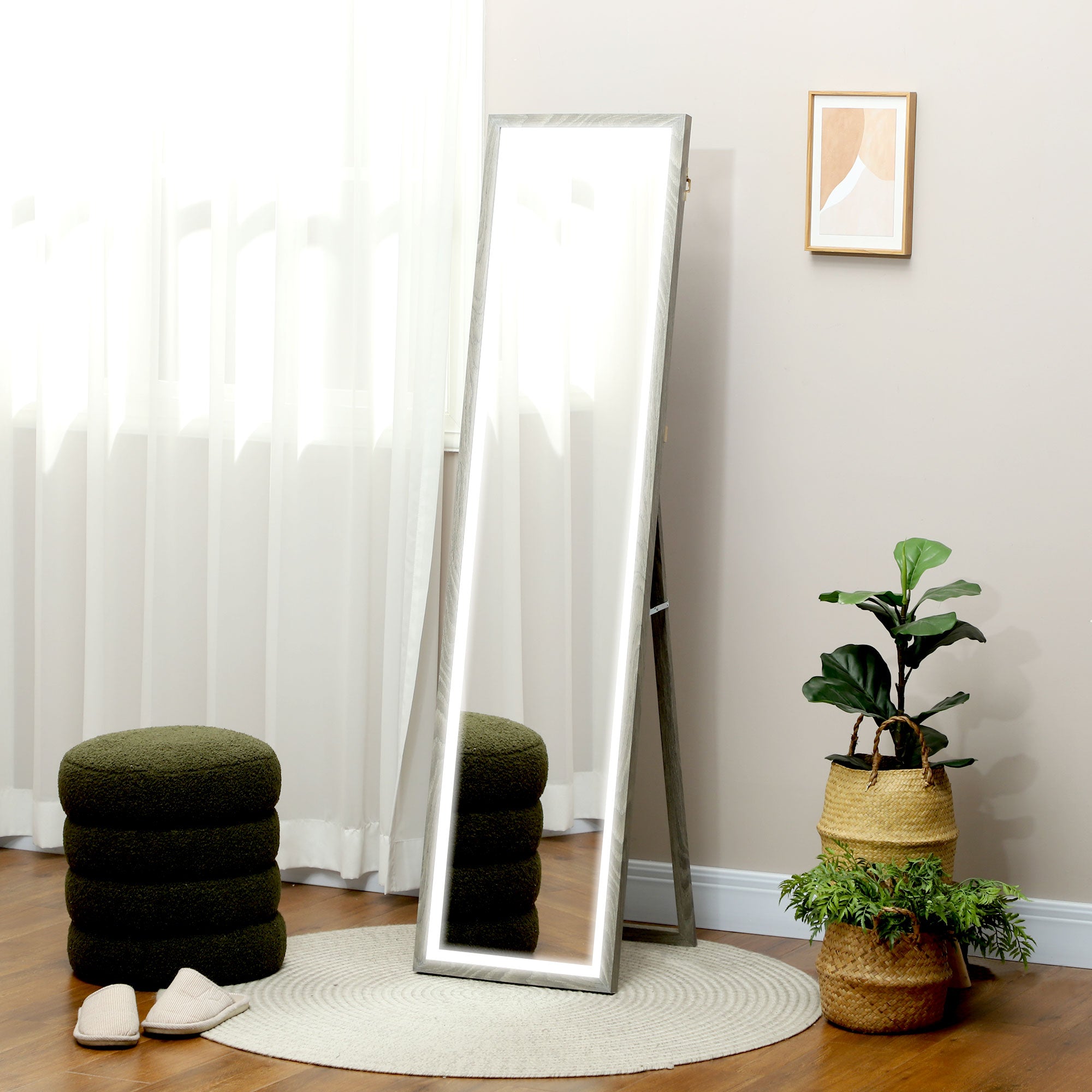 Full Length Mirror with Adjustable LED Outer Light - Grey