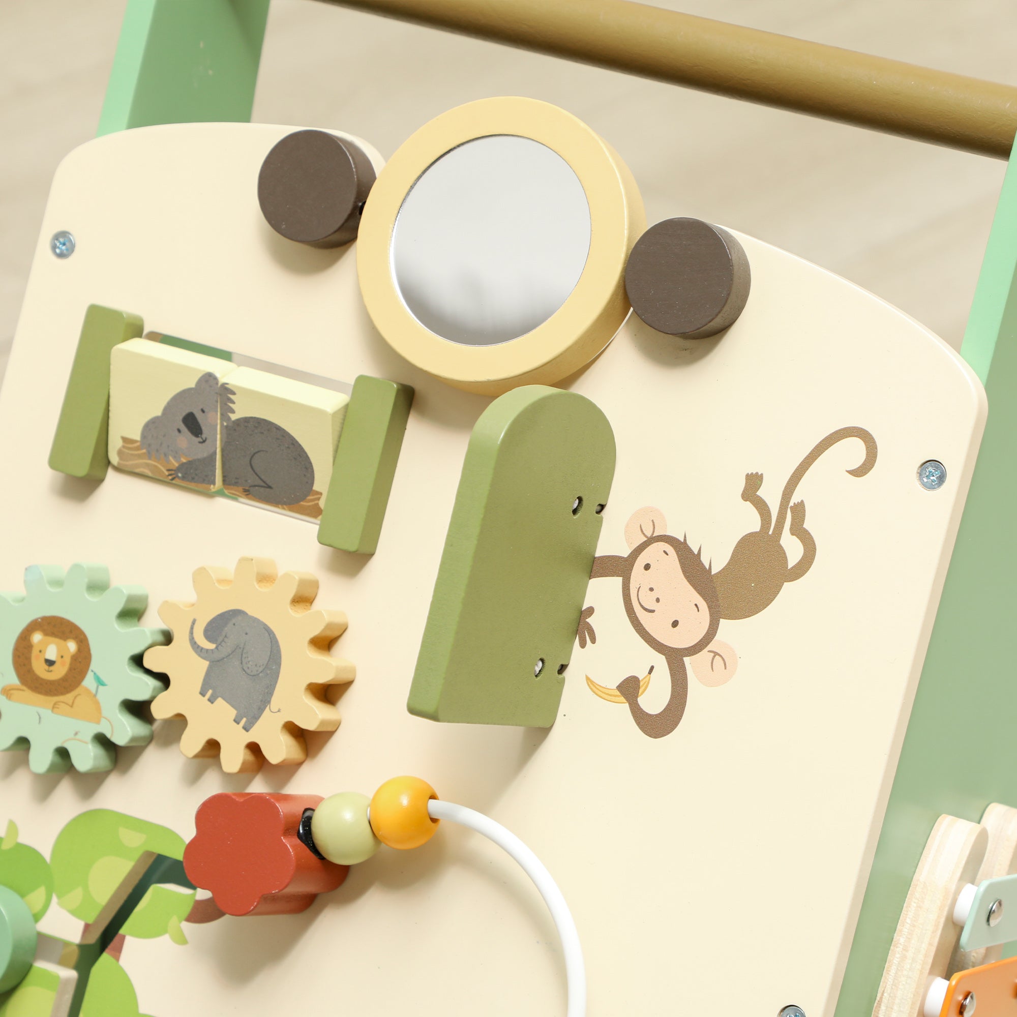 Wooden Baby Walker, Push Along Walker Toys with Speed Control, Xylophone, gears and Bead Maze, Green
