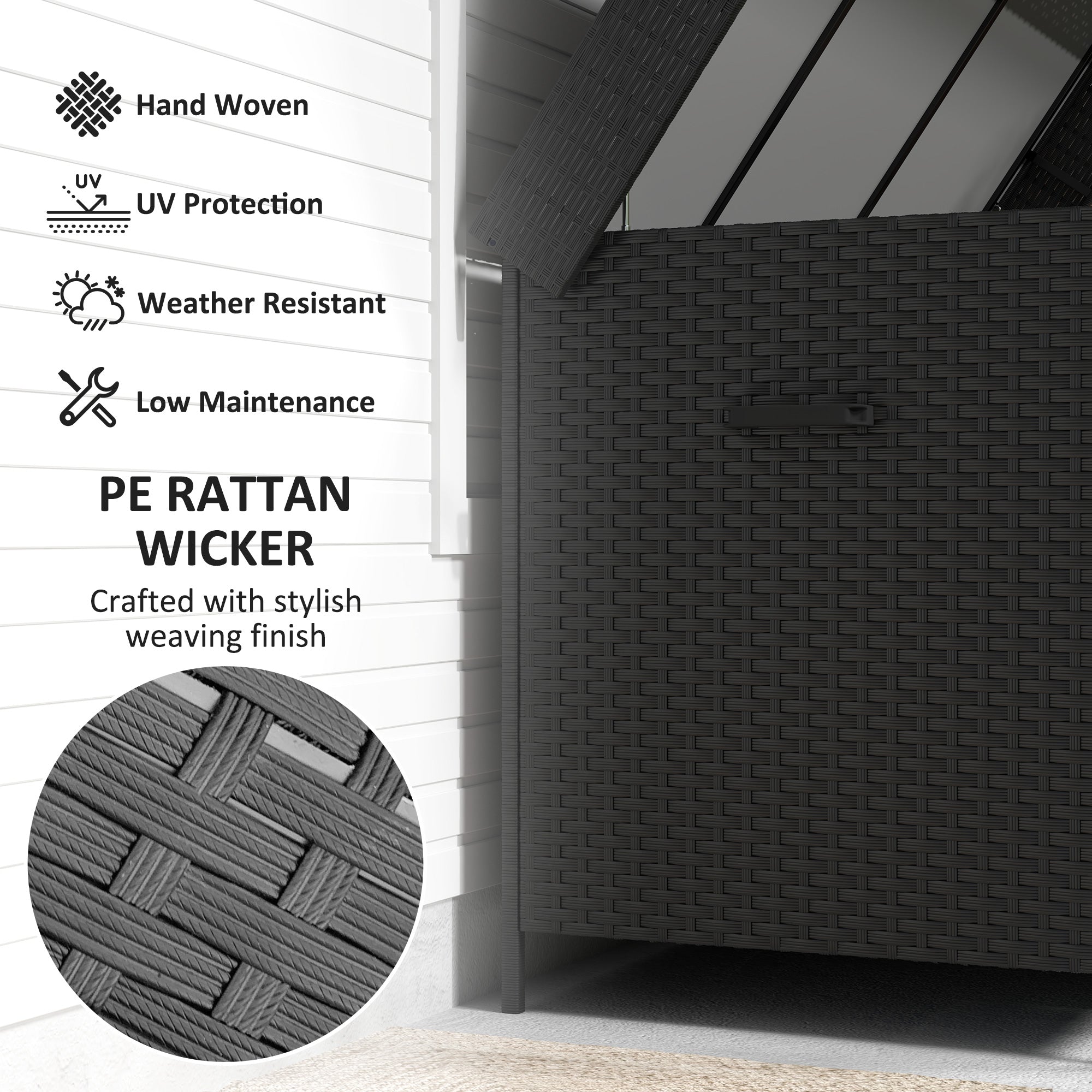 627L Rattan Storage Box with 2 Brake Wheels - Black