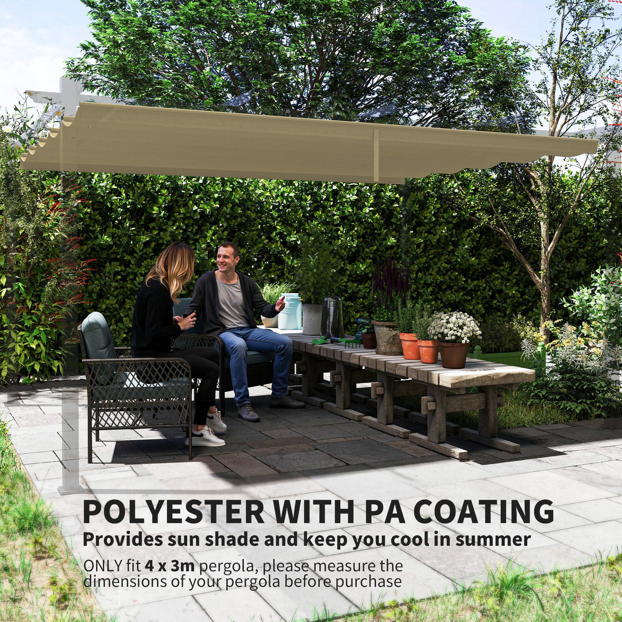 Retractable Pergola Canopy Replacement 4x3 Metre Polyester Tan