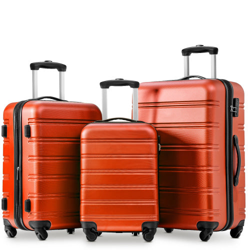 24" 4-Wheel ABS Hard Shell Travel Trolley Suitcase with Silent Wheels, Luggage with Combination Lock, 45L × 28W × 69H cm, Orange