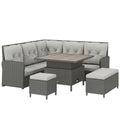 6 Pieces Outdoor PE Rattan Garden Furniture, Patio Wicker Sectional Conversation Corner Sofa