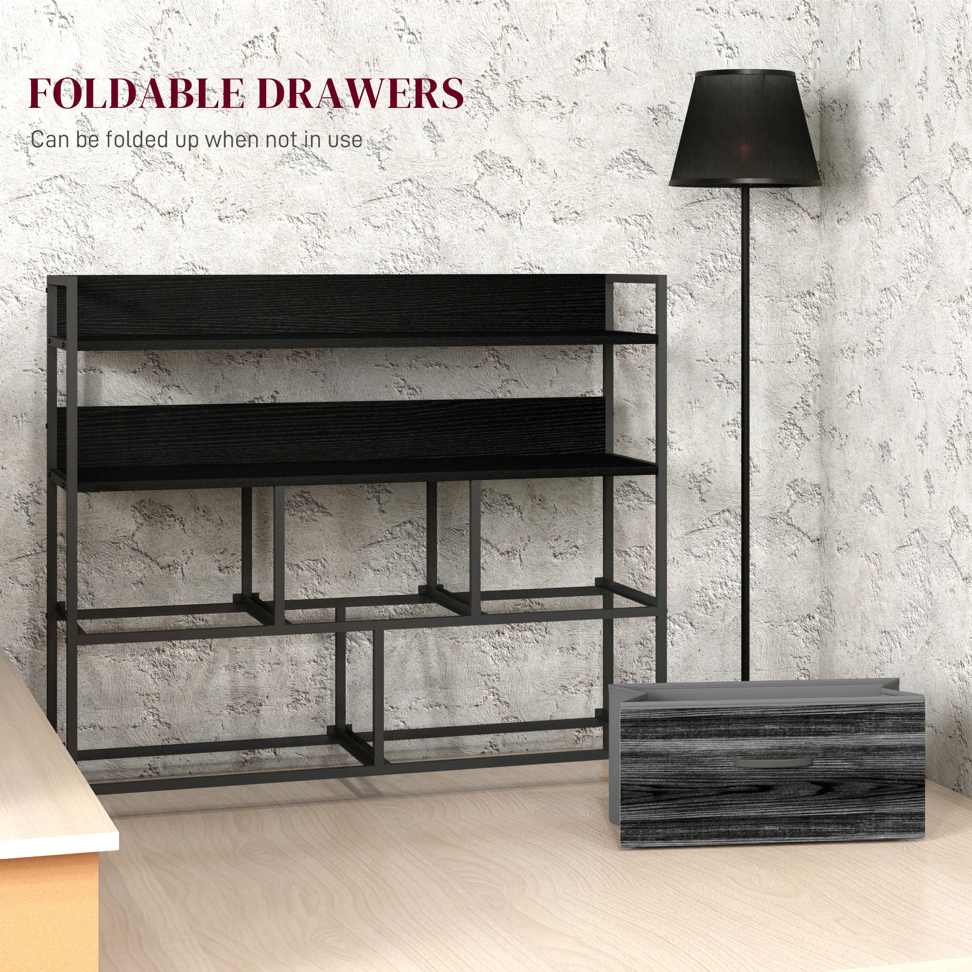 Rustic Chest of Five Fabric Drawers - Black