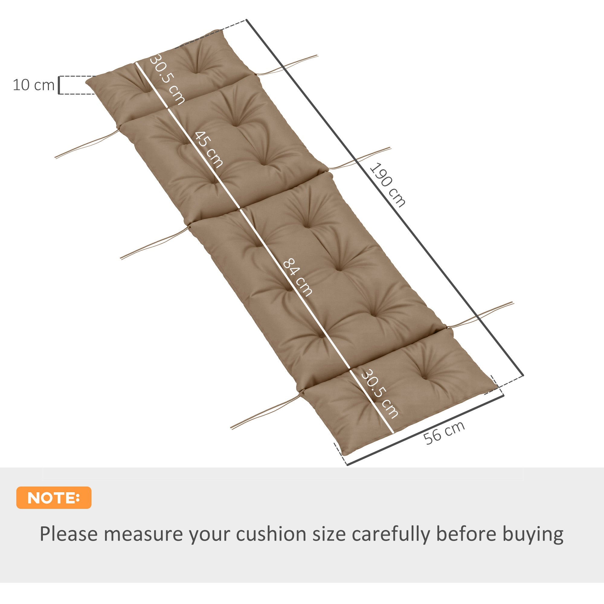 Set of 2 Sun Lounger Cushions with Ties - Khaki, UPF20+ Fabric