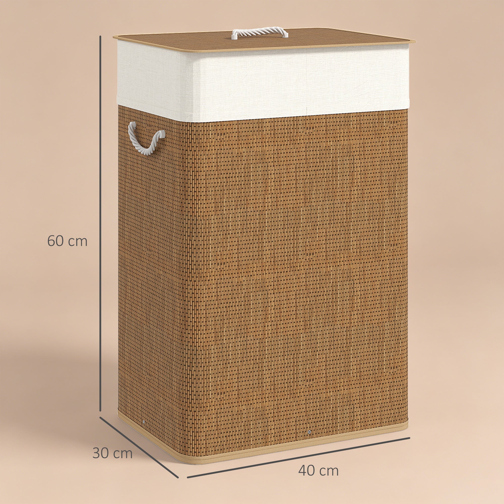 Bamboo Laundry Basket with Lid, 72L Laundry Hamper with Rope Handles, Washing Basket with Removable Washable Liner Bag for Bathroom, Bedroom, Brown