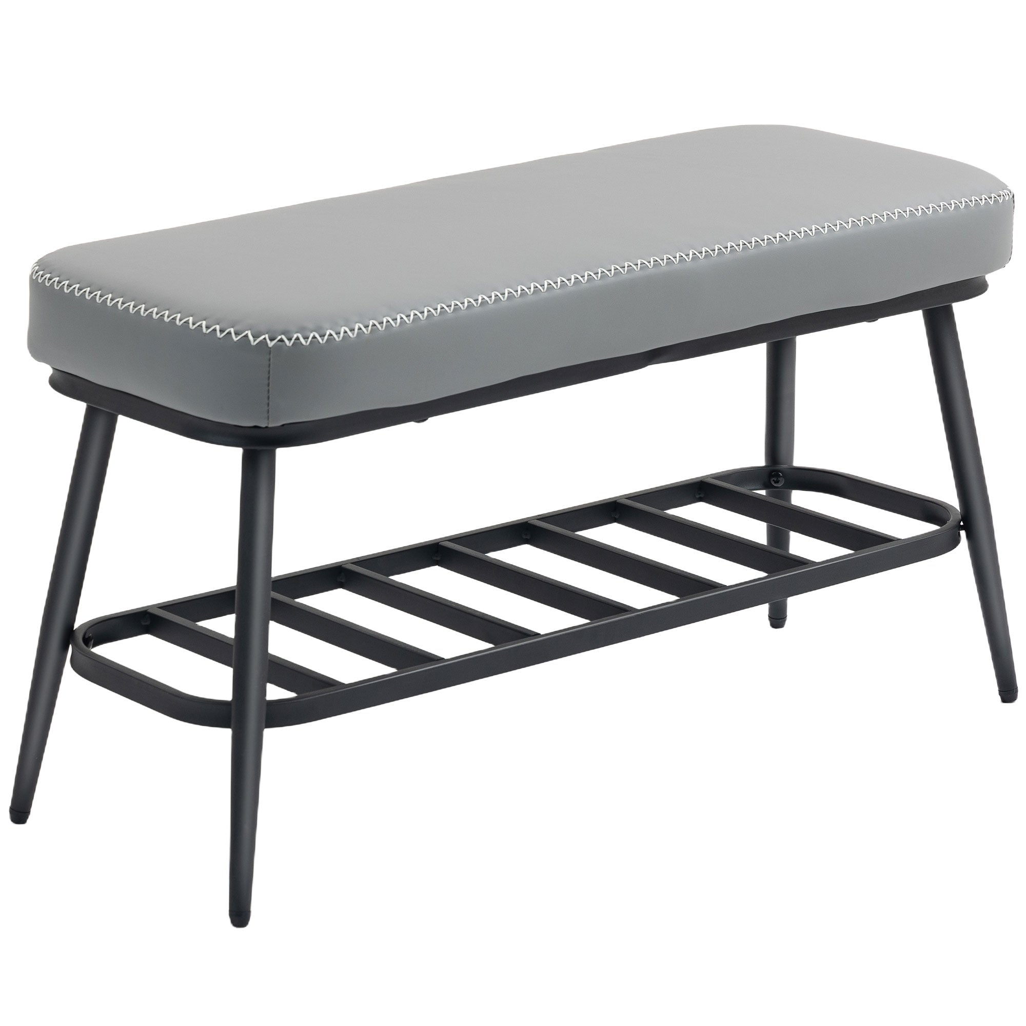 PU Leather Shoe Storage Bench - Grey