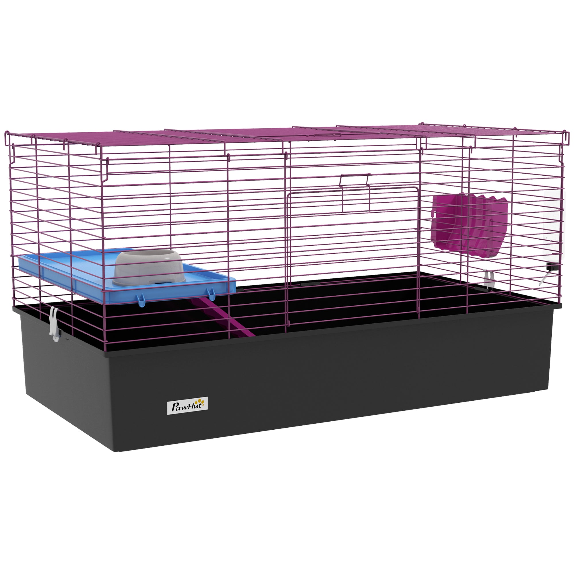 Chinchillas Small Rabbit Guinea Pig Small Animal Cage, Pet Playhouse, with Platform, Ramp, 99 x 52 x 53cm, Black