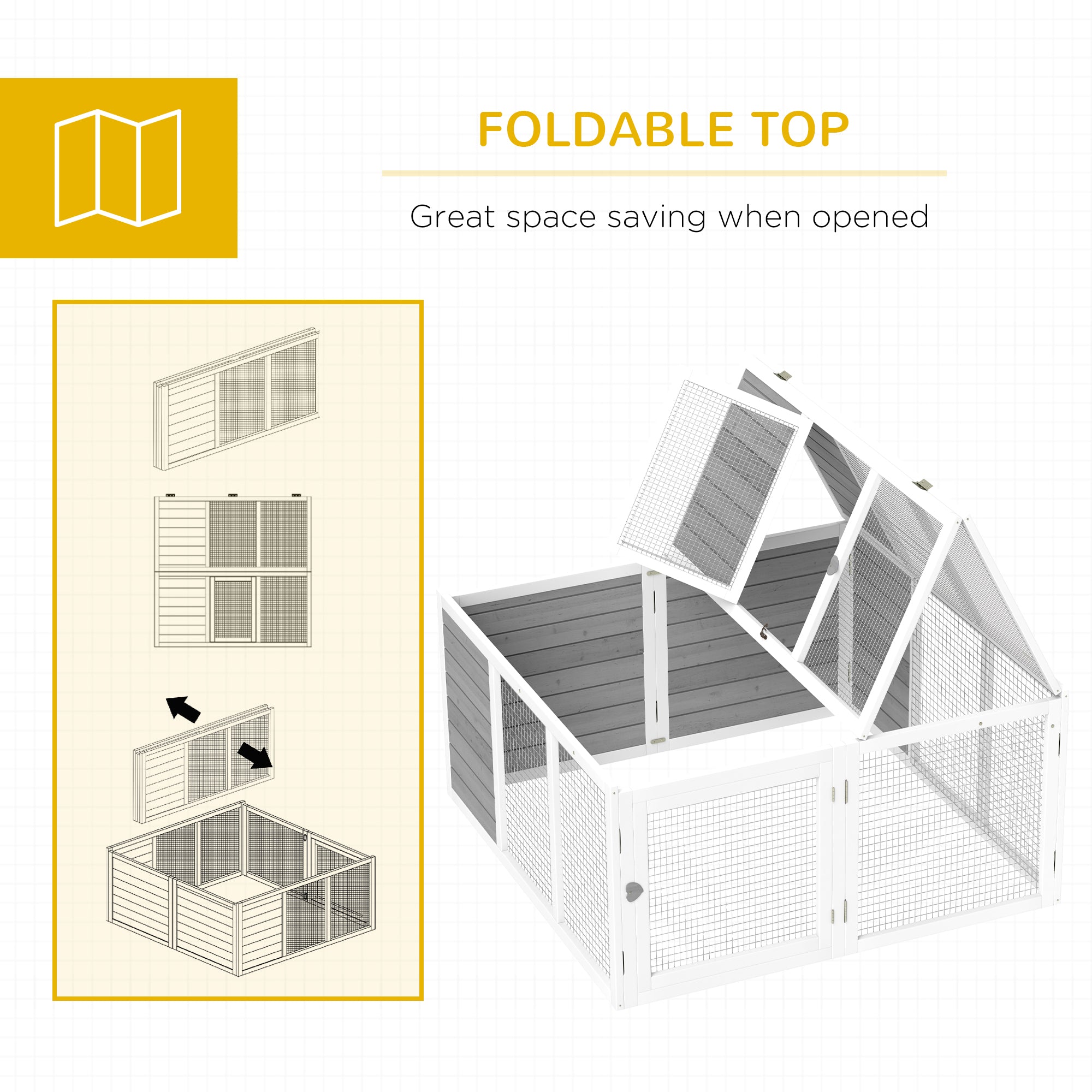 Rabbit Hutch with Openable Foldable Roof, Light Grey