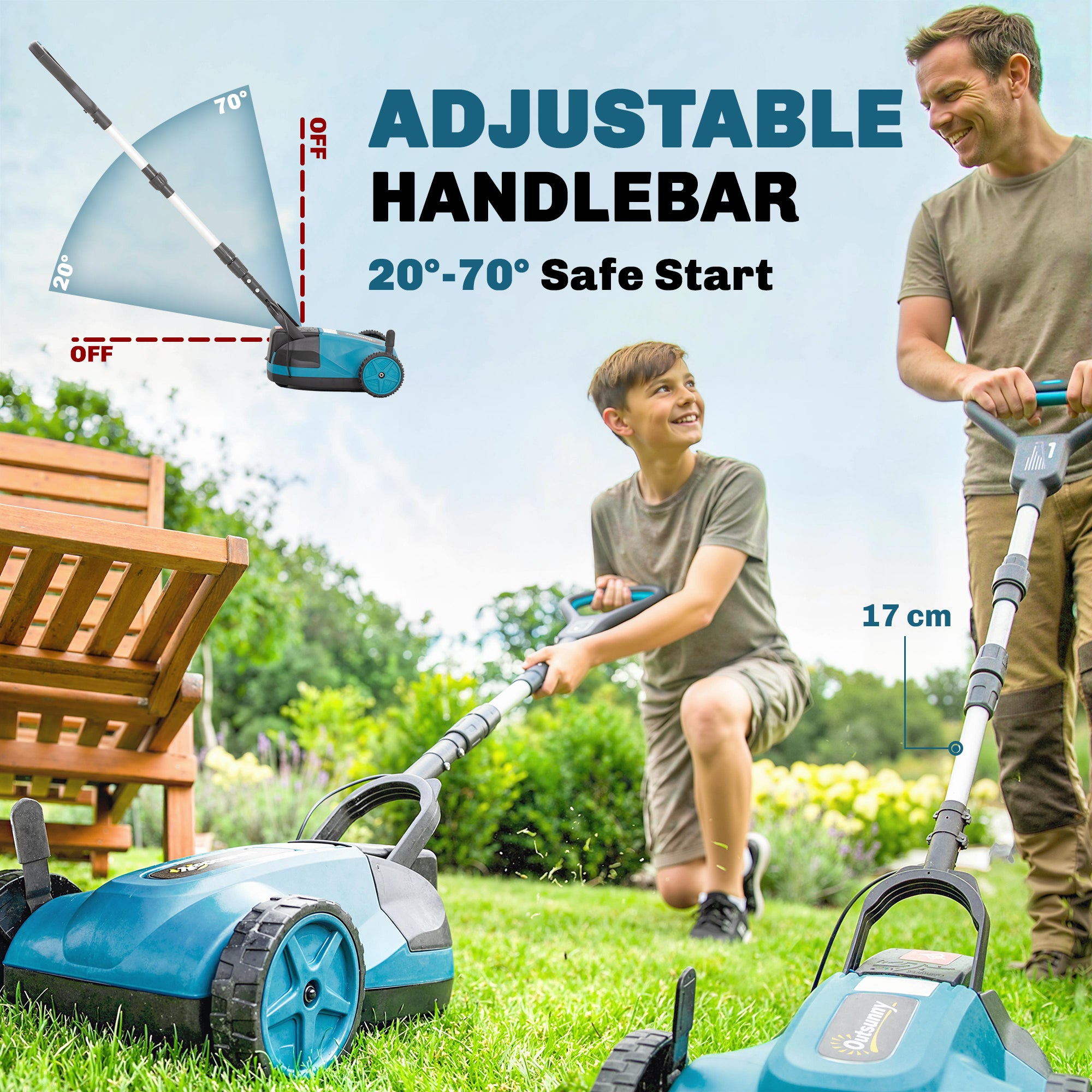 18V Cordless Lawnmower with 2 x 4Ah Batteries & Charger, Battery Lawn Mower with 21cm Cutting Width, 3 Cutting Heights