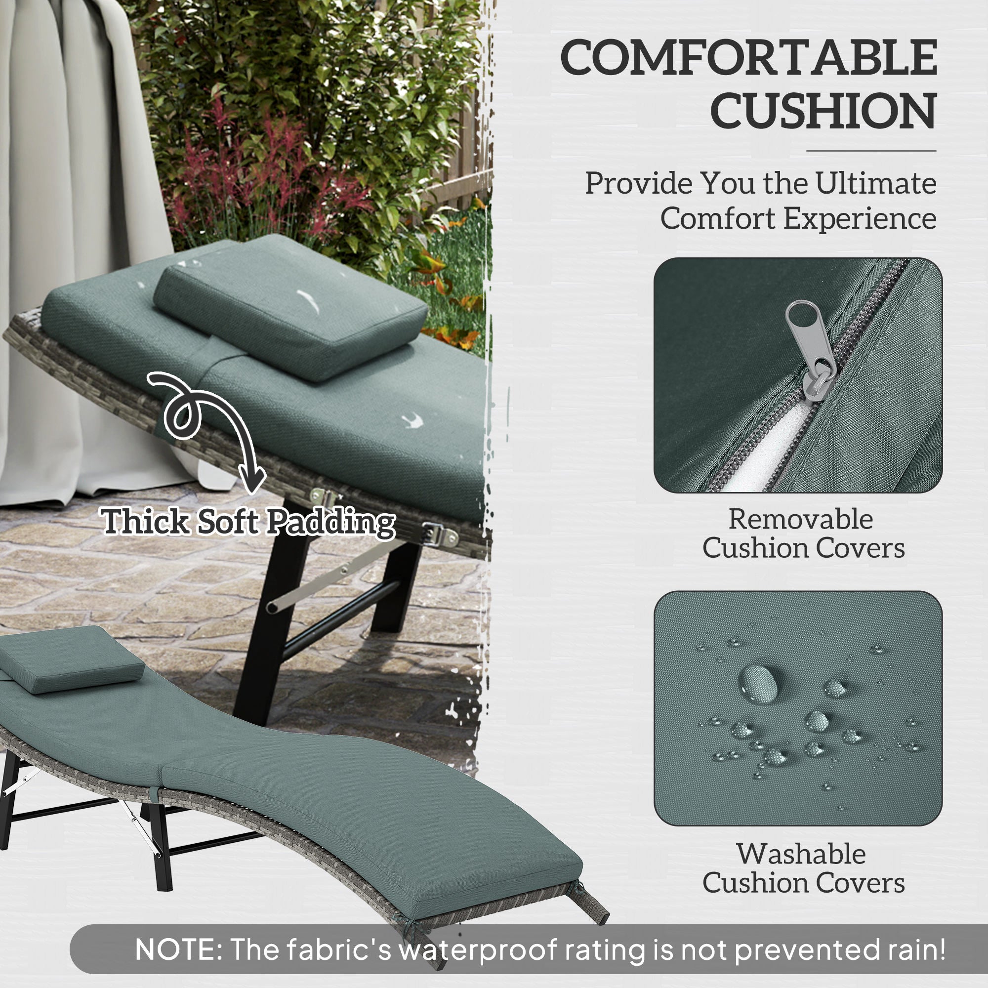 Rattan Folding Sun Lounger with Cushion and Pillow - Mixed Grey