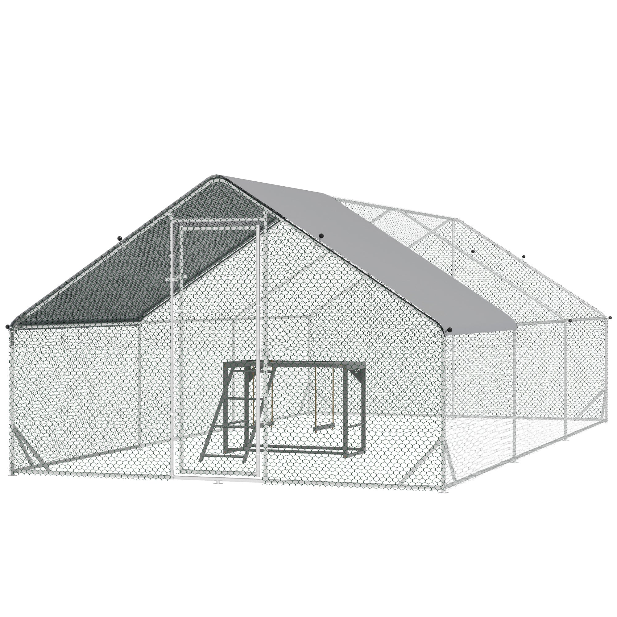 Walk In Chicken Run with Chicken Activity Shelf and Cover, 3 x 6 x 2m