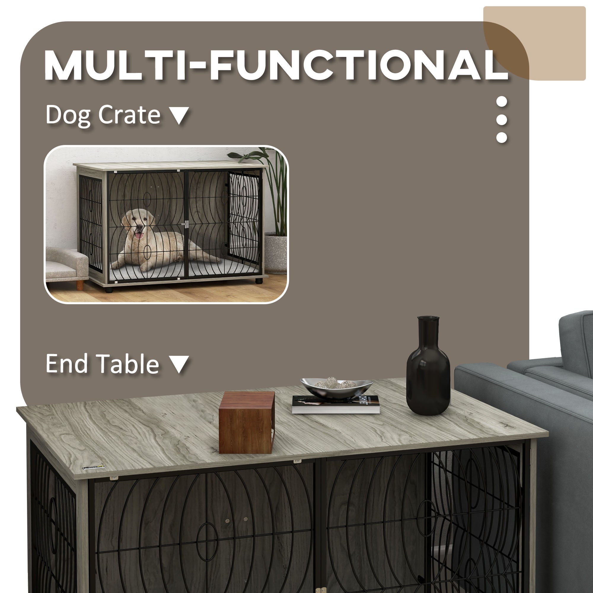 Dog Crate Furniture End Table w/ Plush Washable Cushion, Lockable Door, for Extra Large Dogs