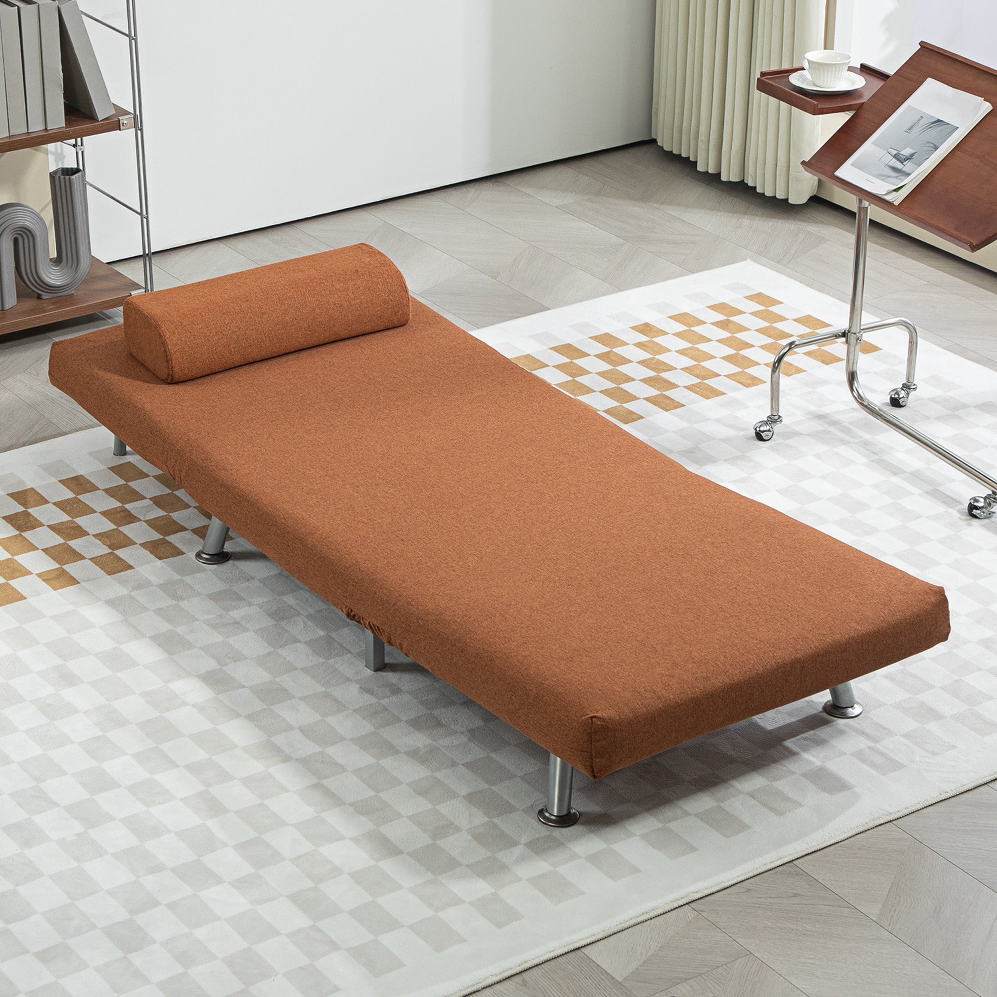 Single Linen-Feel Sleeper Chair - Coffee