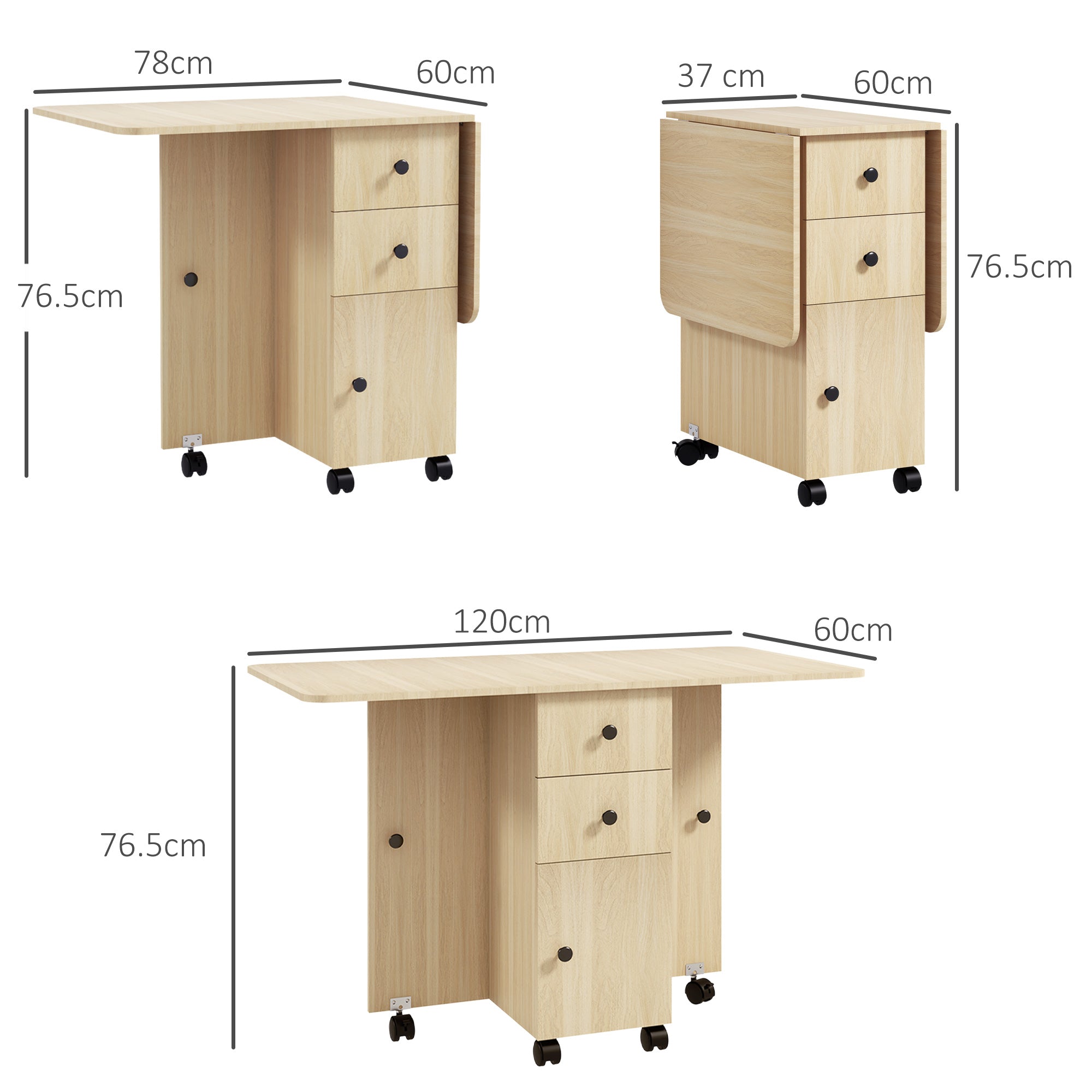 Six-Person Drop Leaf Dining Table with Storage - Wood-Effect