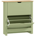 Slim Shoe Cabinet, Narrow Shoe Cupboard with 2 Flip Drawers, Adjustable Shelves for 12 Pairs of Shoes, Green