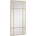 Decorative Grid Wall Mirror with Back Hooks 110x50 cm - Gold Tone