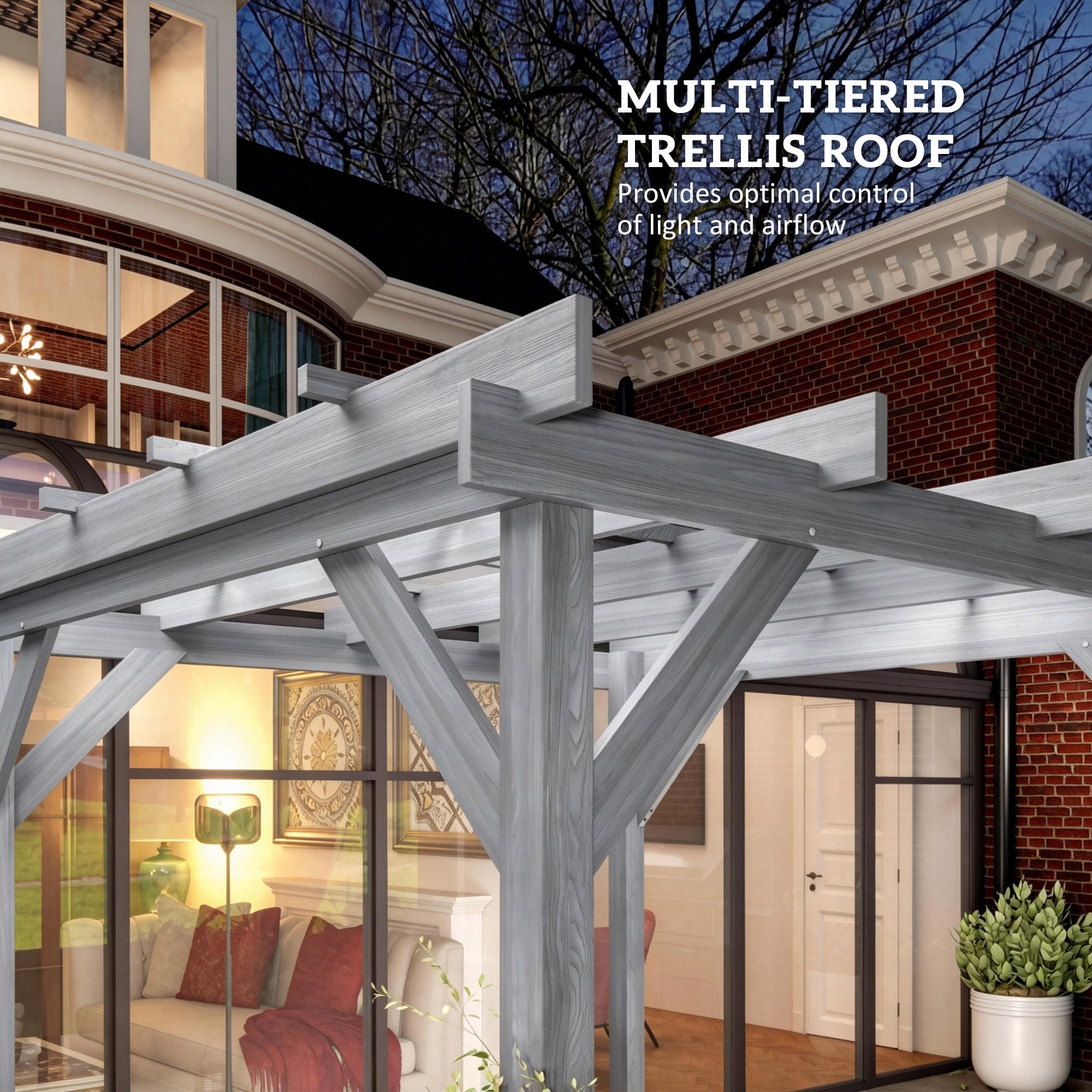 3 x 3 m Wooden Pergola Kit, Decorative Garden Gazebo Shelter with Stable Structure for Climbing Vines, Grey