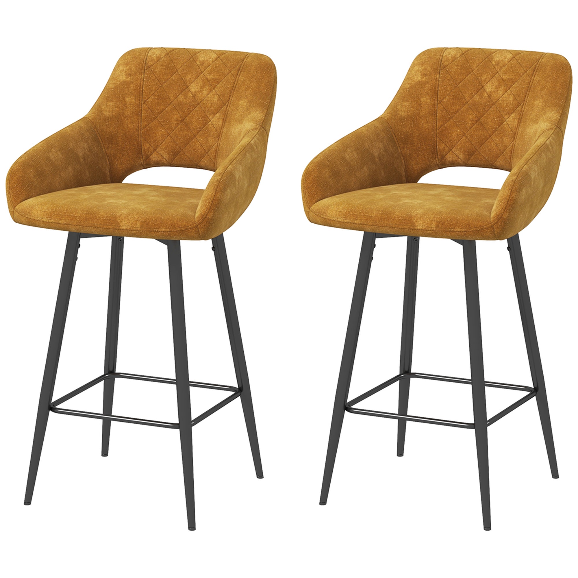 Set of Two Velvet-Feel Bar Stools - Brown