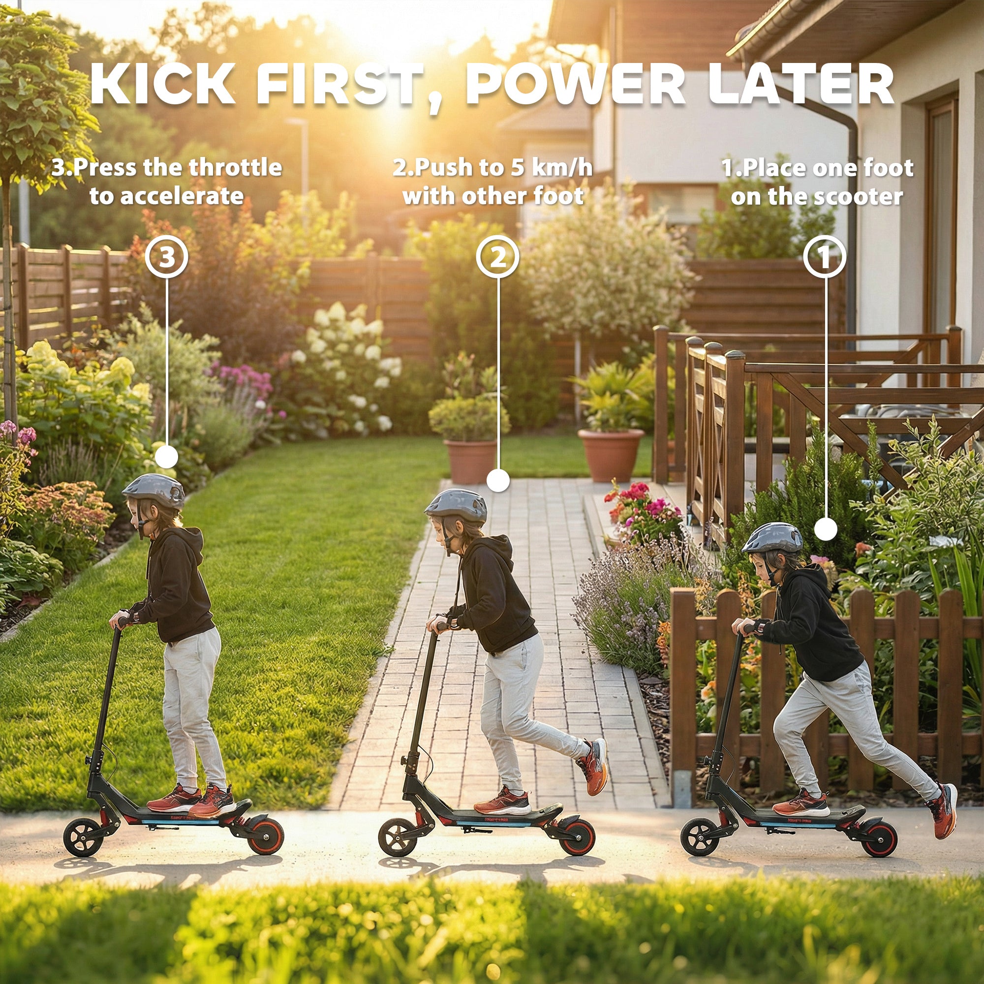 Electric Scooter for Kids, Foldable E Scooter for Age Age 6+ with LED Display, RGB lights, Up to 16km/h, Black