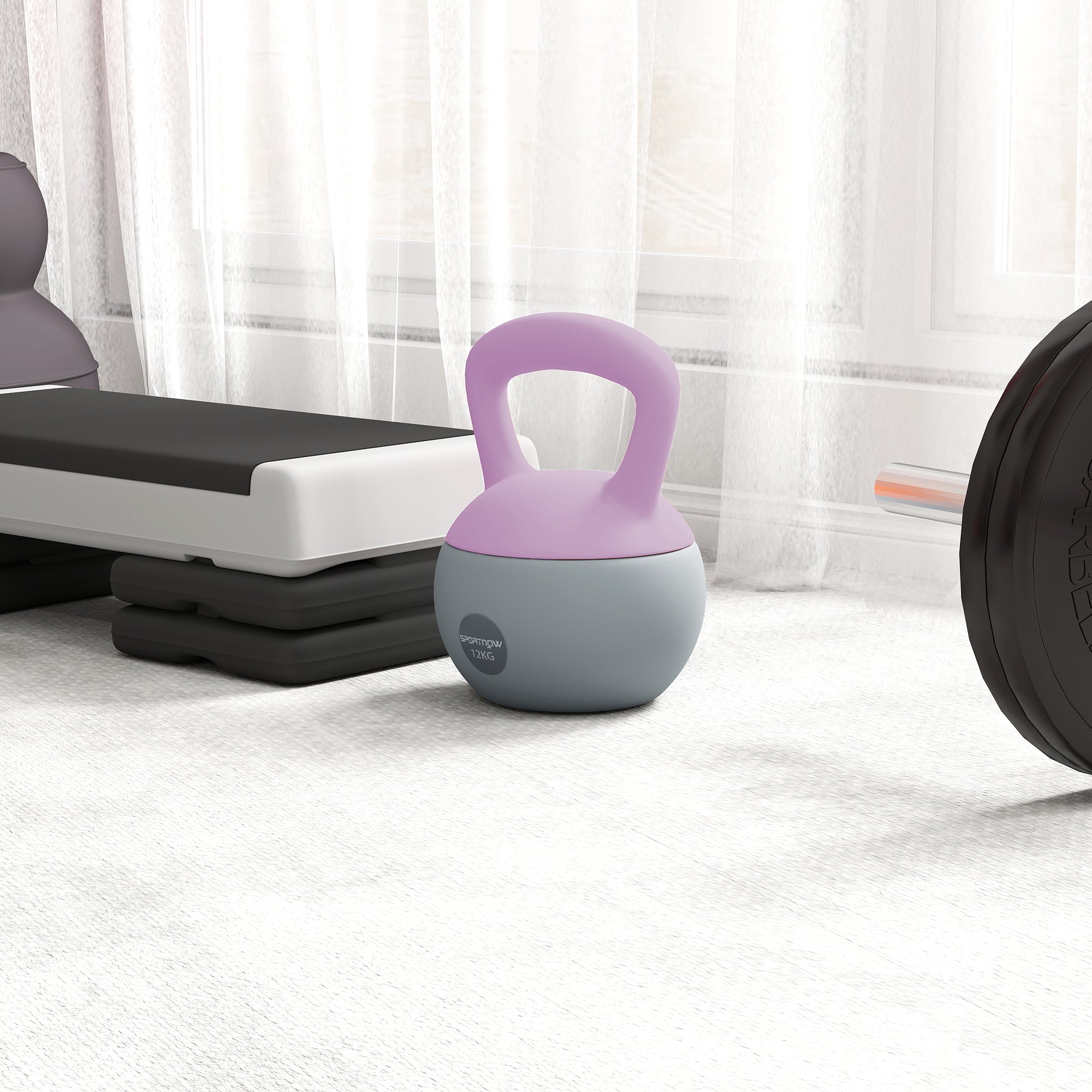 12KG Soft Kettlebell, Kettlebell with Non-Slip Handle for Home Gym, Weight Lifting, Strength Training, Purple/Grey