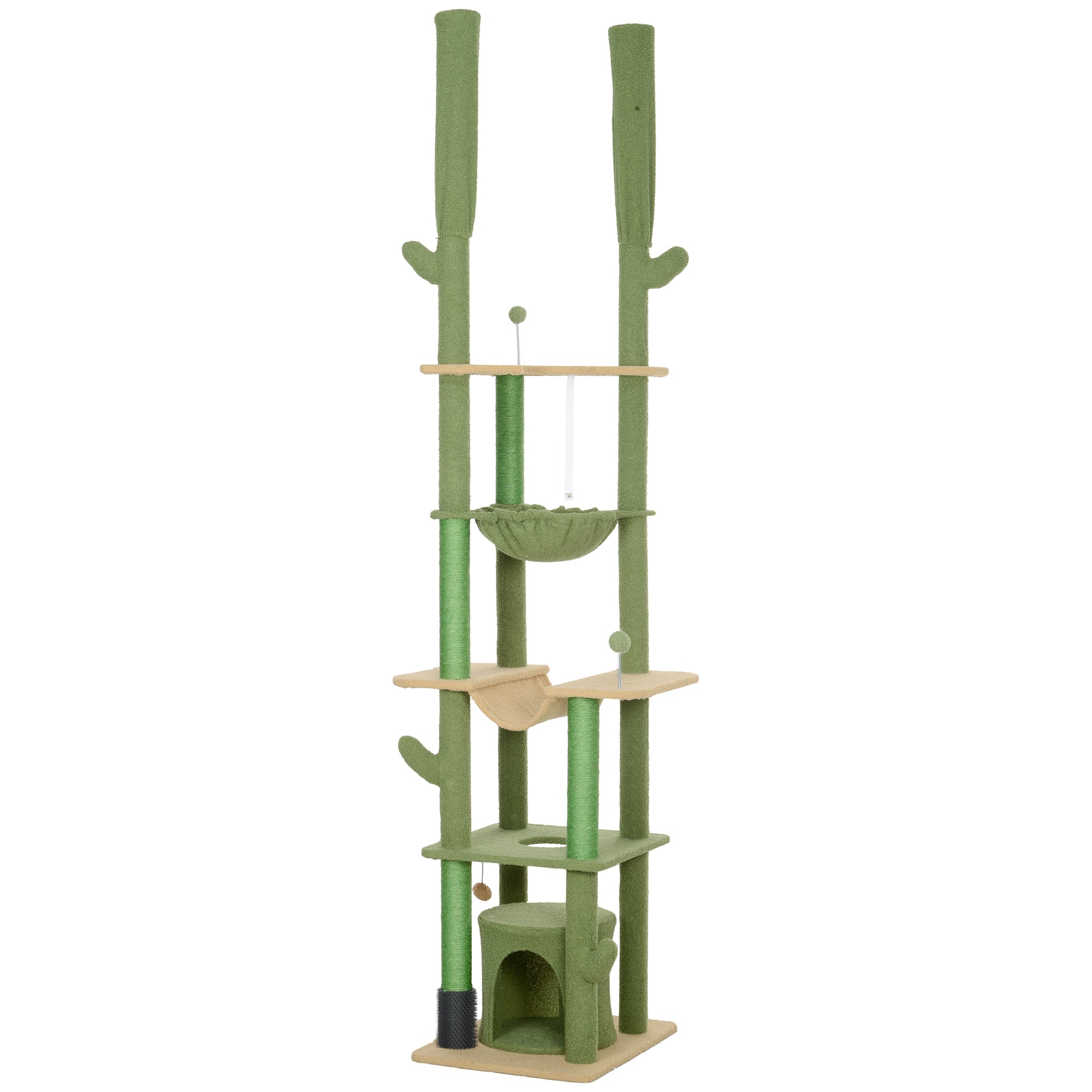 225-255cm Height Adjustable Floor to Ceiling Cat Tree, Tall Cat Tower for Indoor Cats w/ Scratching Posts - Green