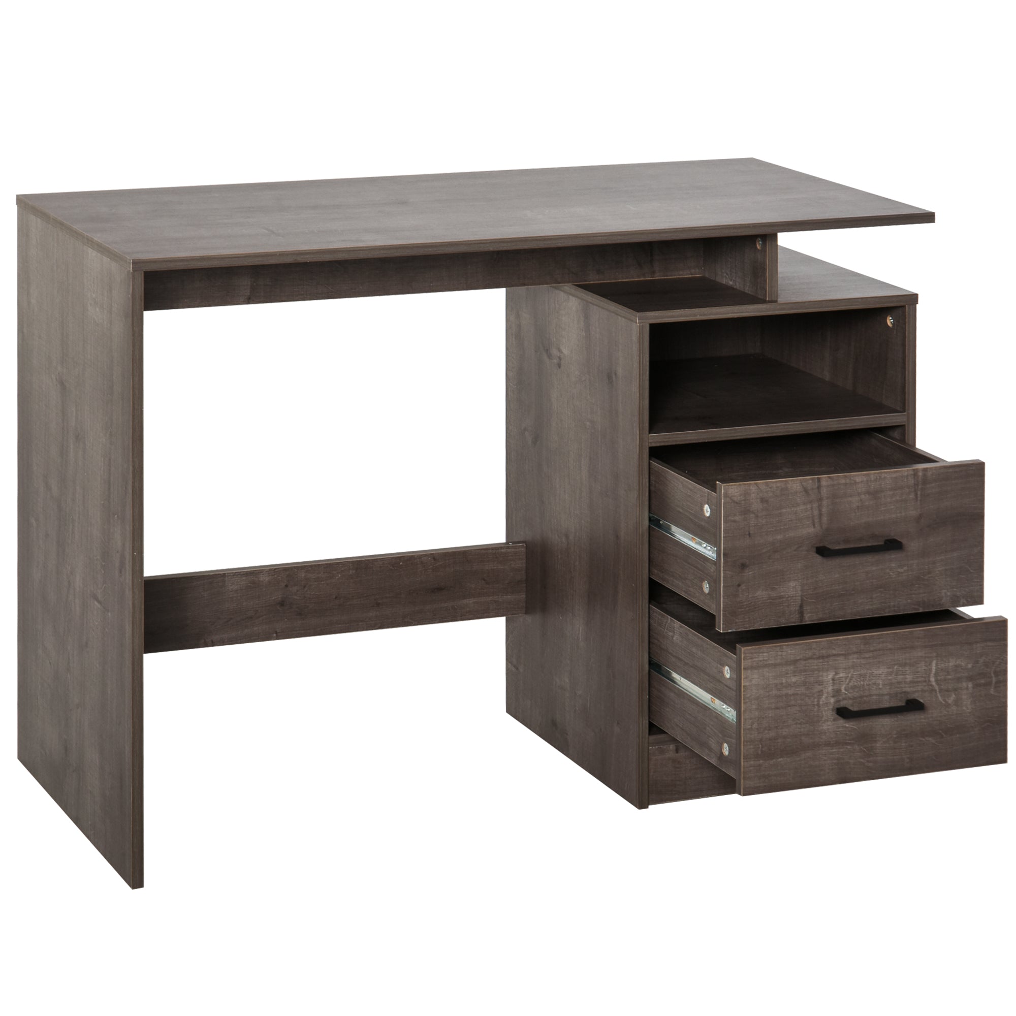 Computer Desk with Drawers and Storage Shelf, 107 x 48cm Writing Desk for Home Office, Study Workstation, Grey