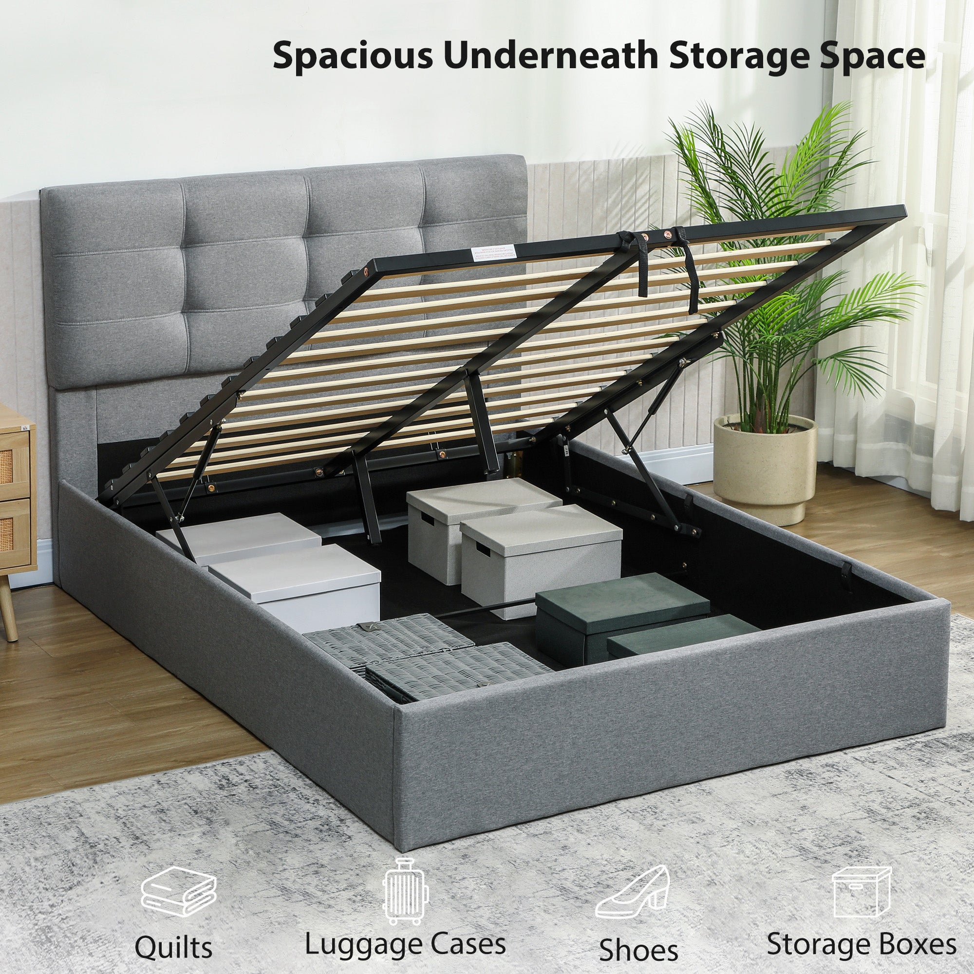 4ft6 Double Ottoman Bed with Gas Lift Storage - Grey