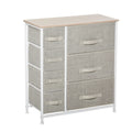 Vertical 7 Linen Drawer Cabinet Organizer Tower with Metal Frame and Adjustable Feet - White, Oak, Light Grey