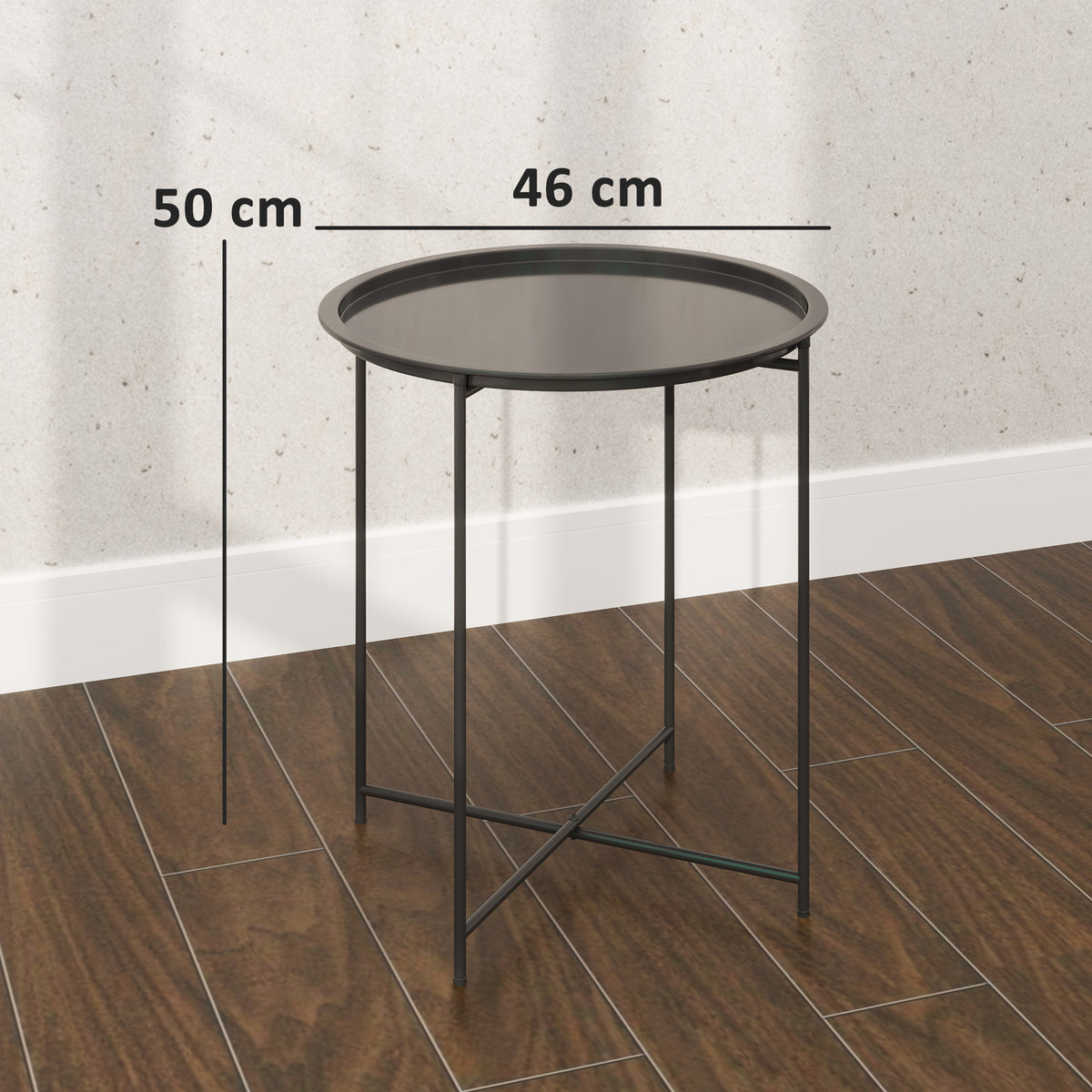 Steel Removable Tray Top Garden Table with Foldable Legs - Black