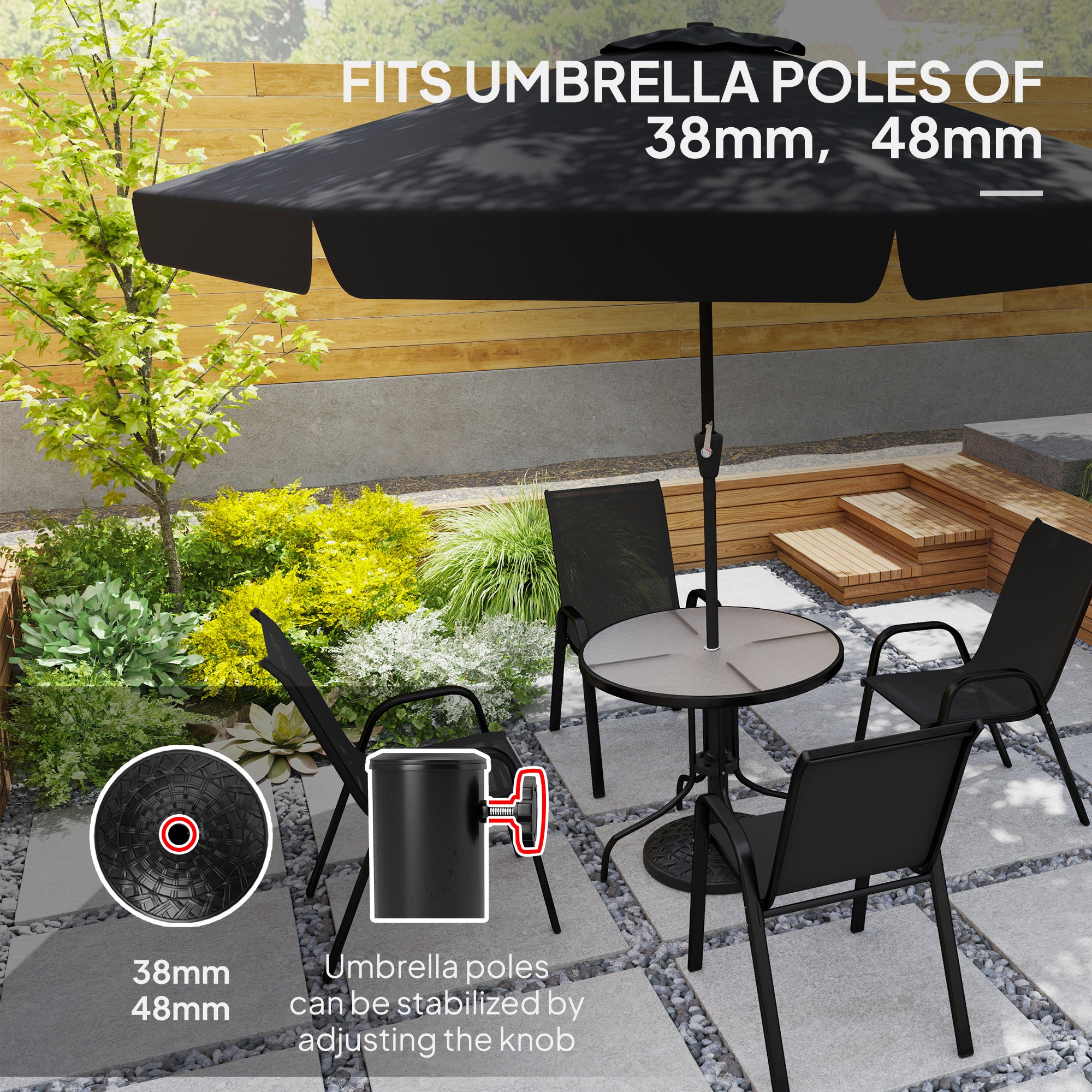 12kg Heavy Duty Resin Parasol Base for 38mm 48mm Poles - Black