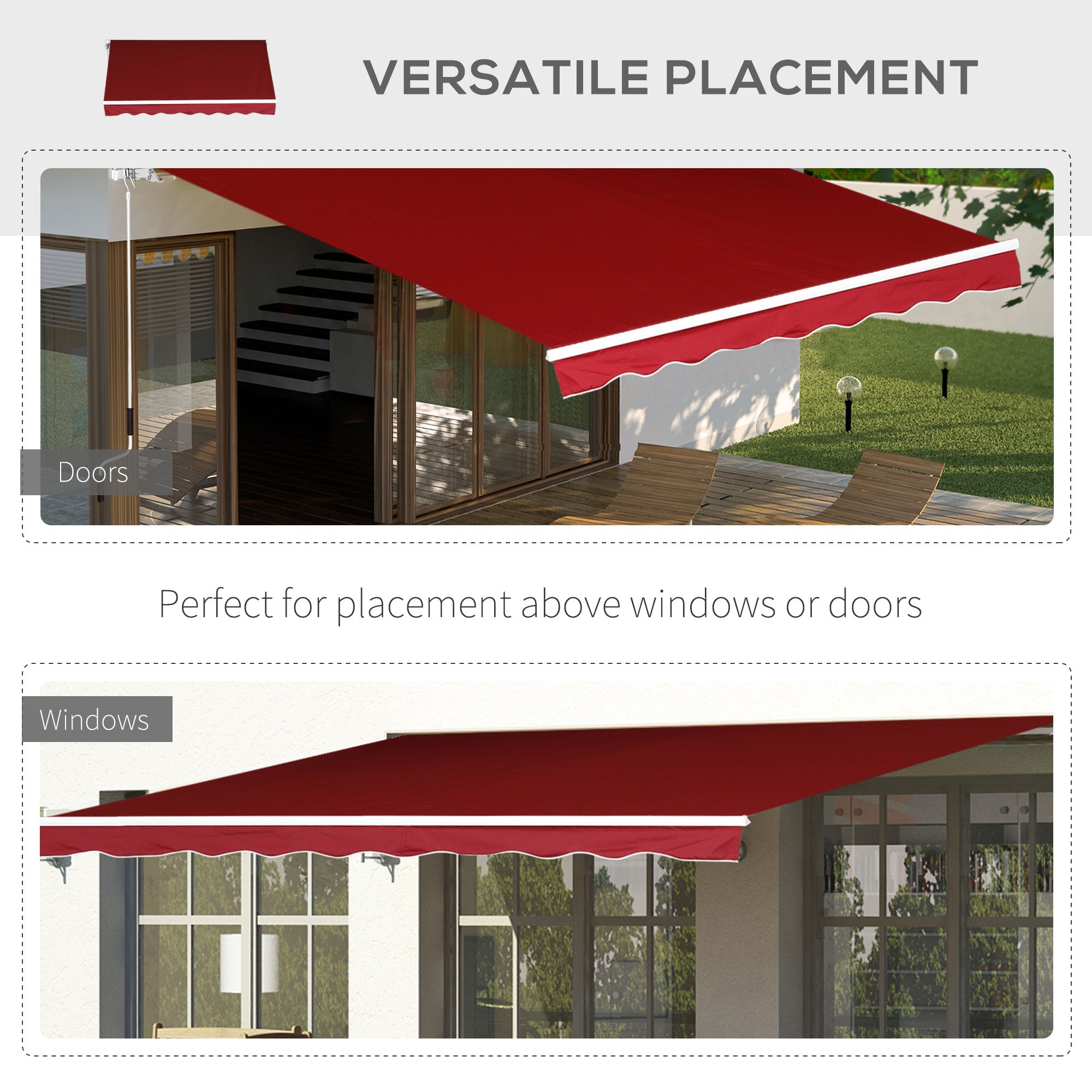 Manual Retractable Patio Awning Shelter UV Protection, 2.5mx2m