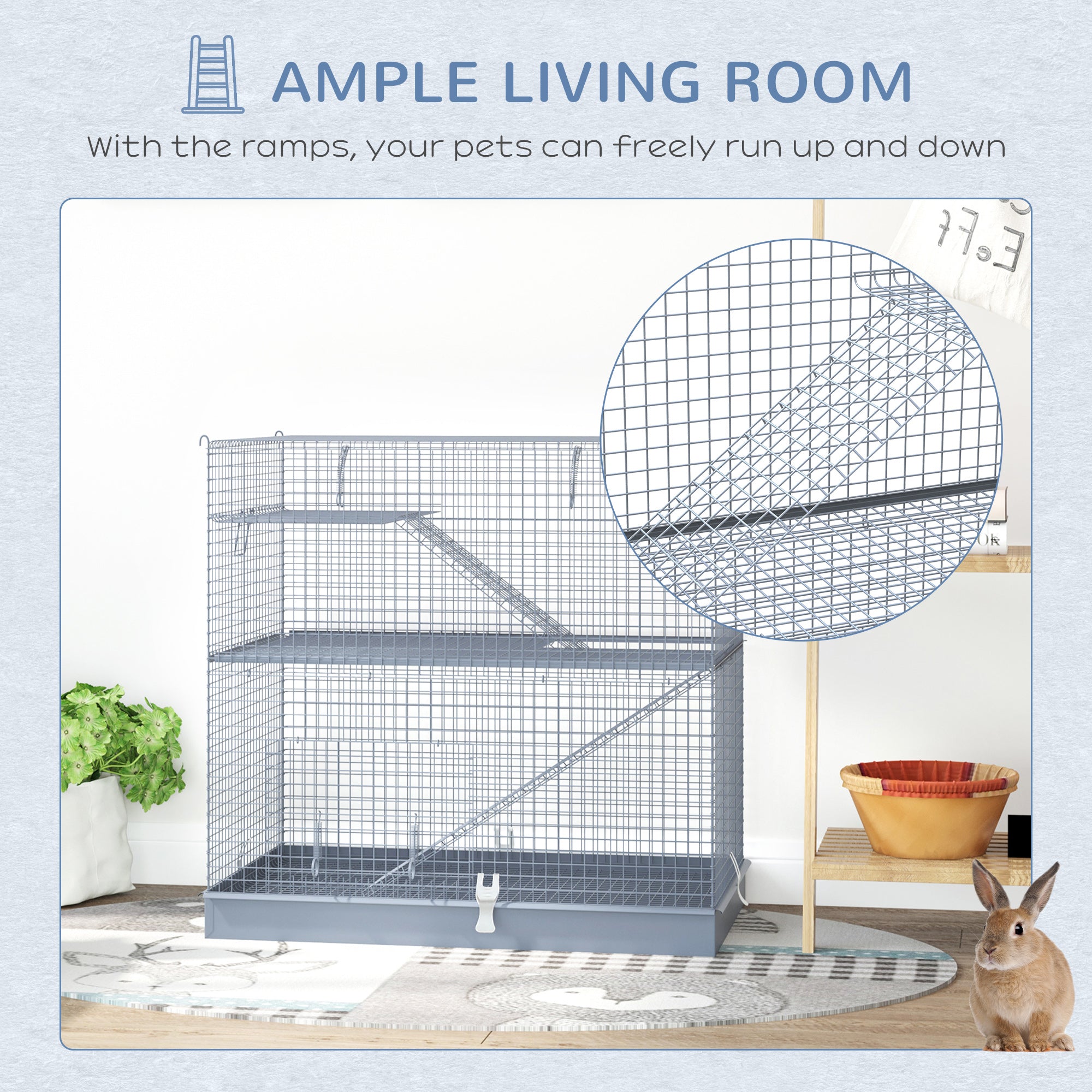 3-Level Metal Hamster Cage Platform Feeding Habitat Easy Clip Base Ladder, Grey