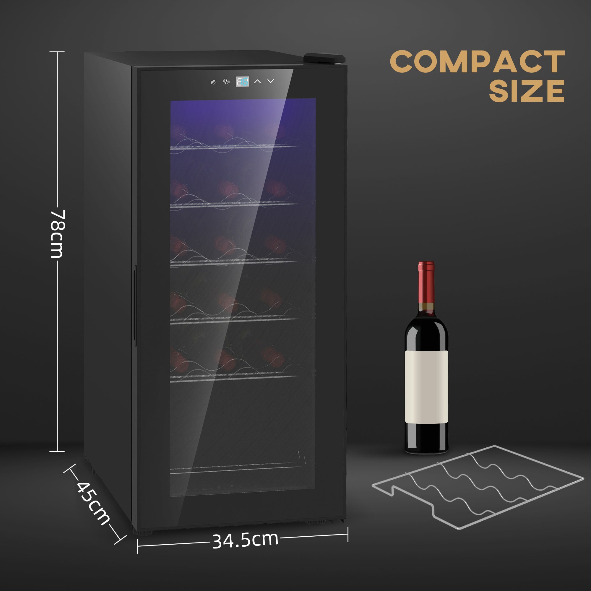 50L Wine Cooler, 18 Bottles Freestanding Wine Fridge with Glass Door, LED Light, Temperature Control and Digital Touch Screen, Black