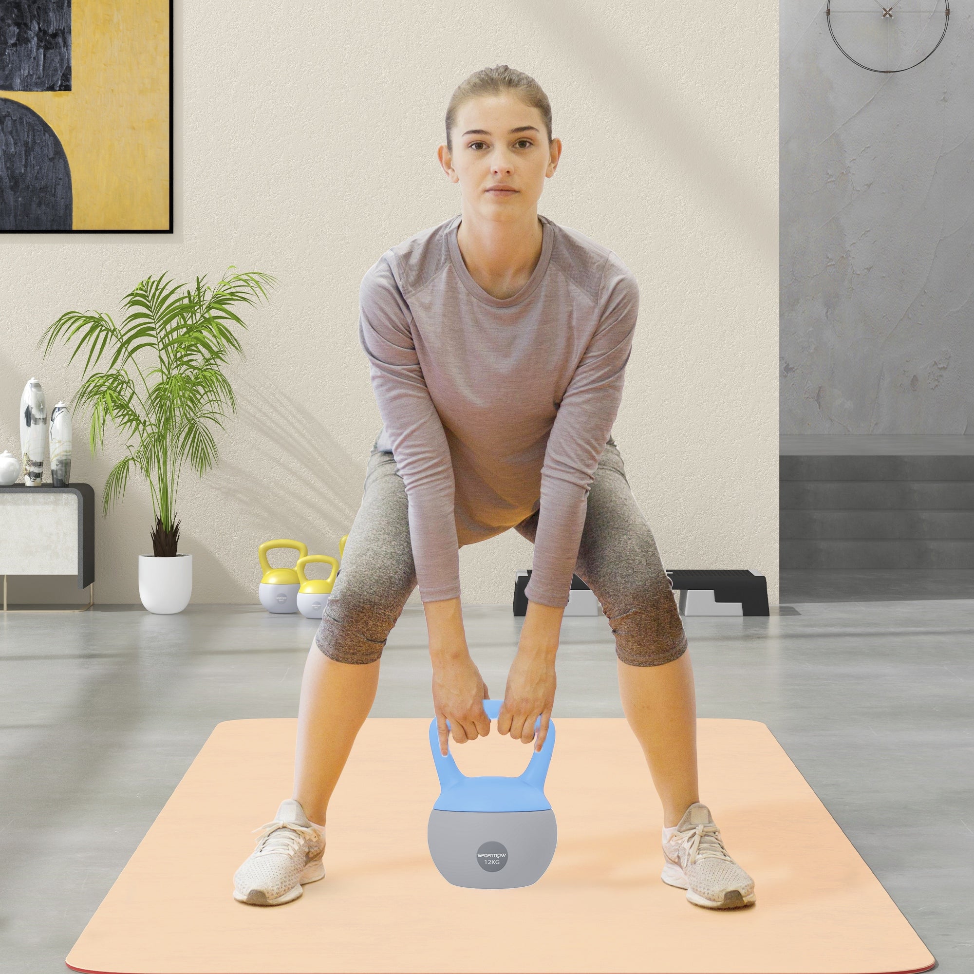12KG Soft Kettlebell, Kettlebell with Non-Slip Handle for Home Gym, Weight Lifting, Strength Training, Light Blue/Grey