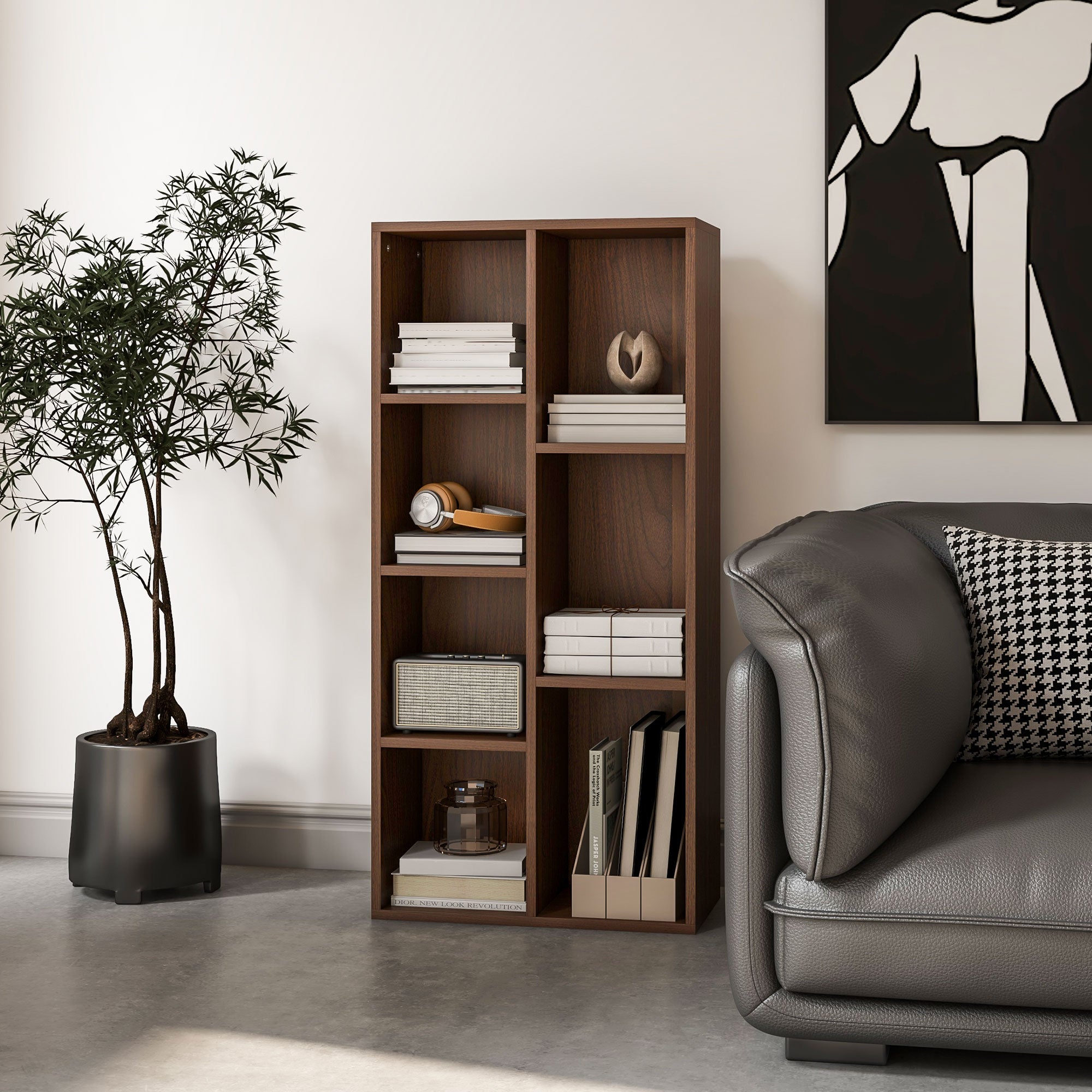 Seven-Cube Walnut Wood Effect Bookcase - Walnut