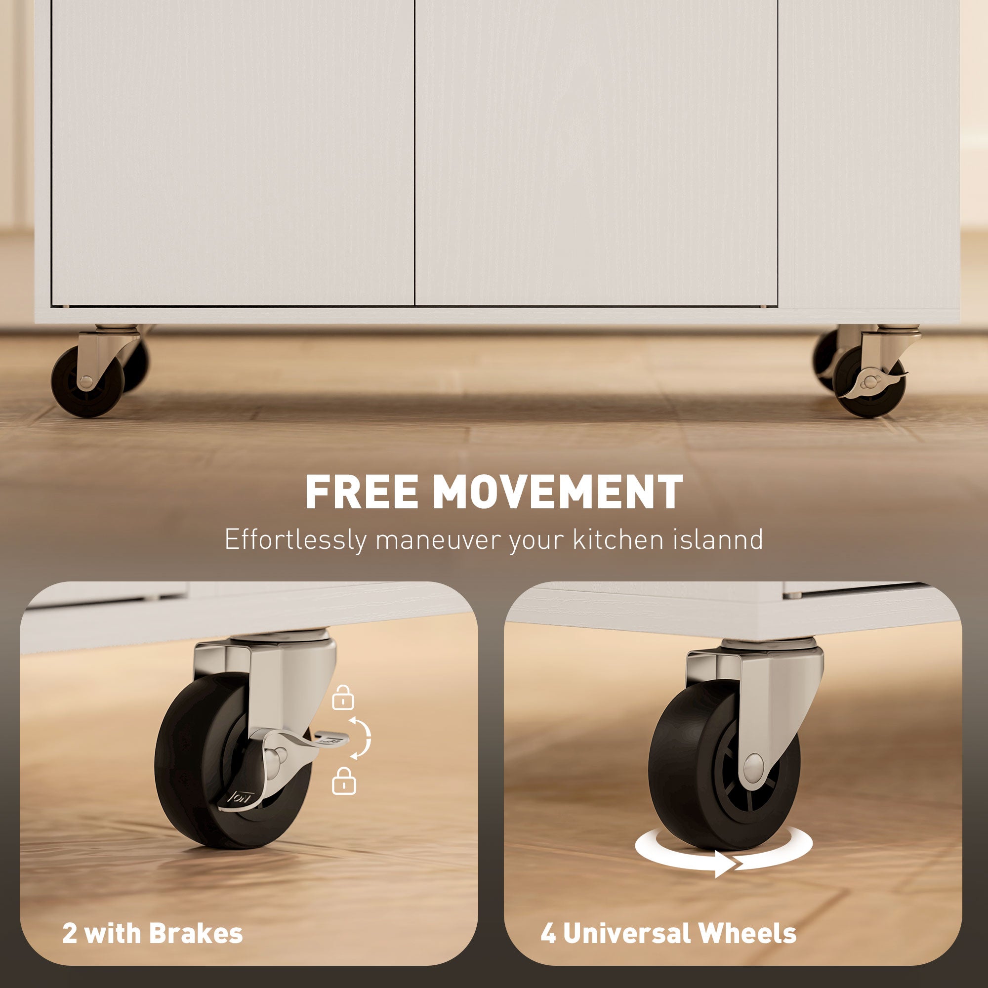 Rolling Kitchen Island with 3-Tier Spice Rack, Kitchen Storage Cart with Drawer and Towel Rack, White