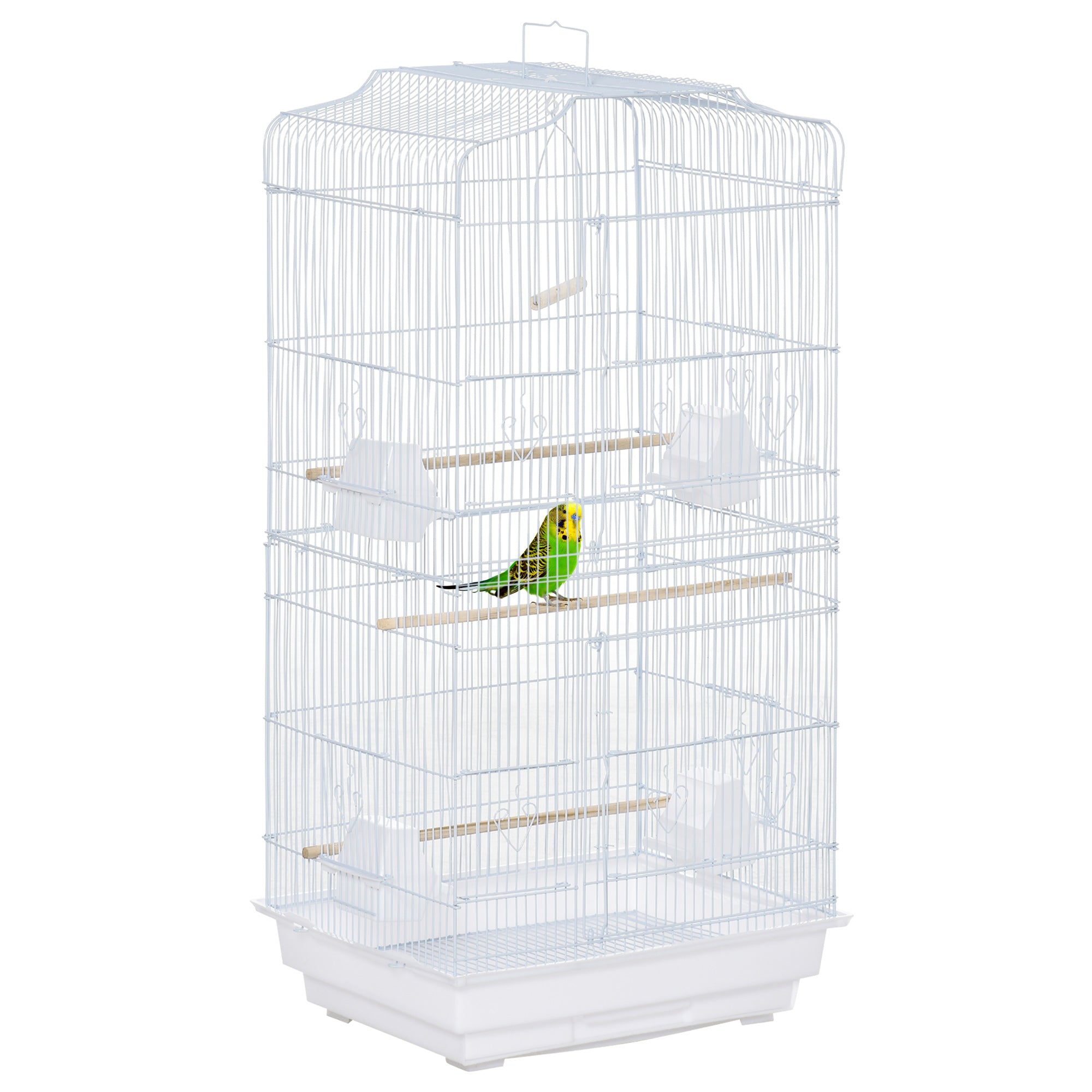 Large Metal Bird Cage with Perches, Food Bowls, Swing, for Budgies, Parakeets, White