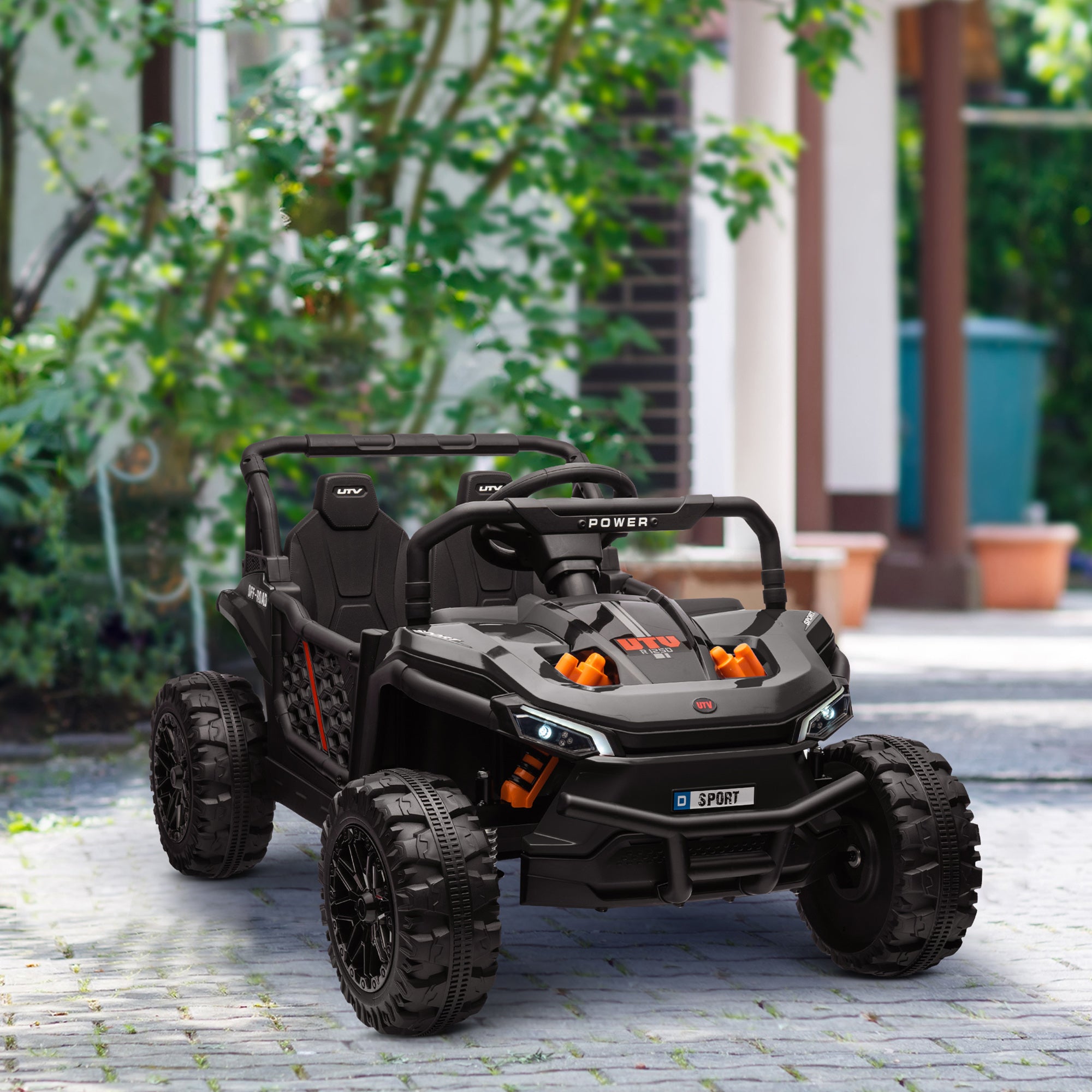 12V Battery Powered Ride on Truck w/ Remote, 4 Suspension Wheels, Horn Lights Music USB, for 3-5 Years Old - Black