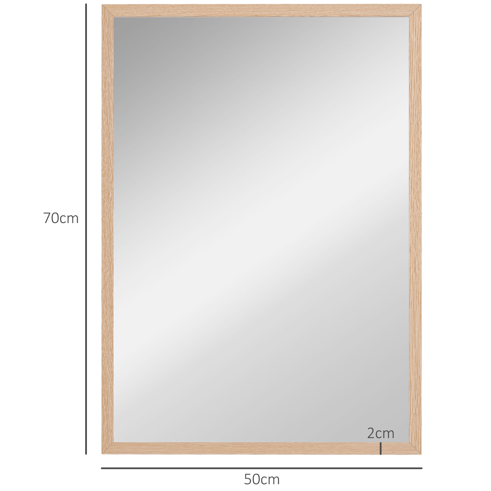 Wall Bathroom Mirror, 70 x 50 cm Wall-Mounted Mirror for Living Room, Bedroom, Hallway, Natural Wood