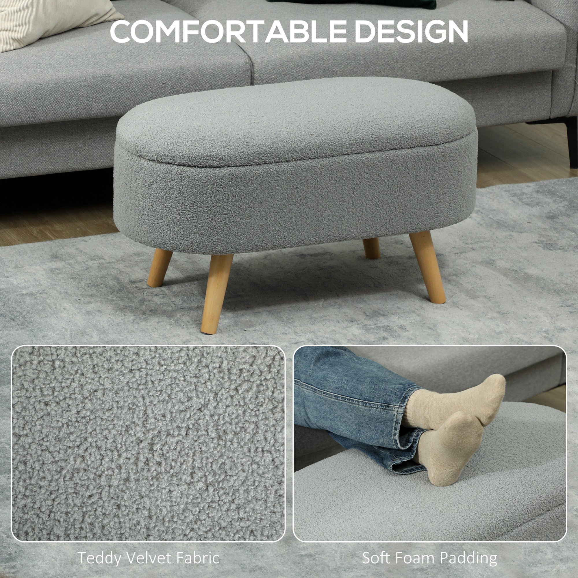 Teddy Fleece Storage Ottoman - Grey