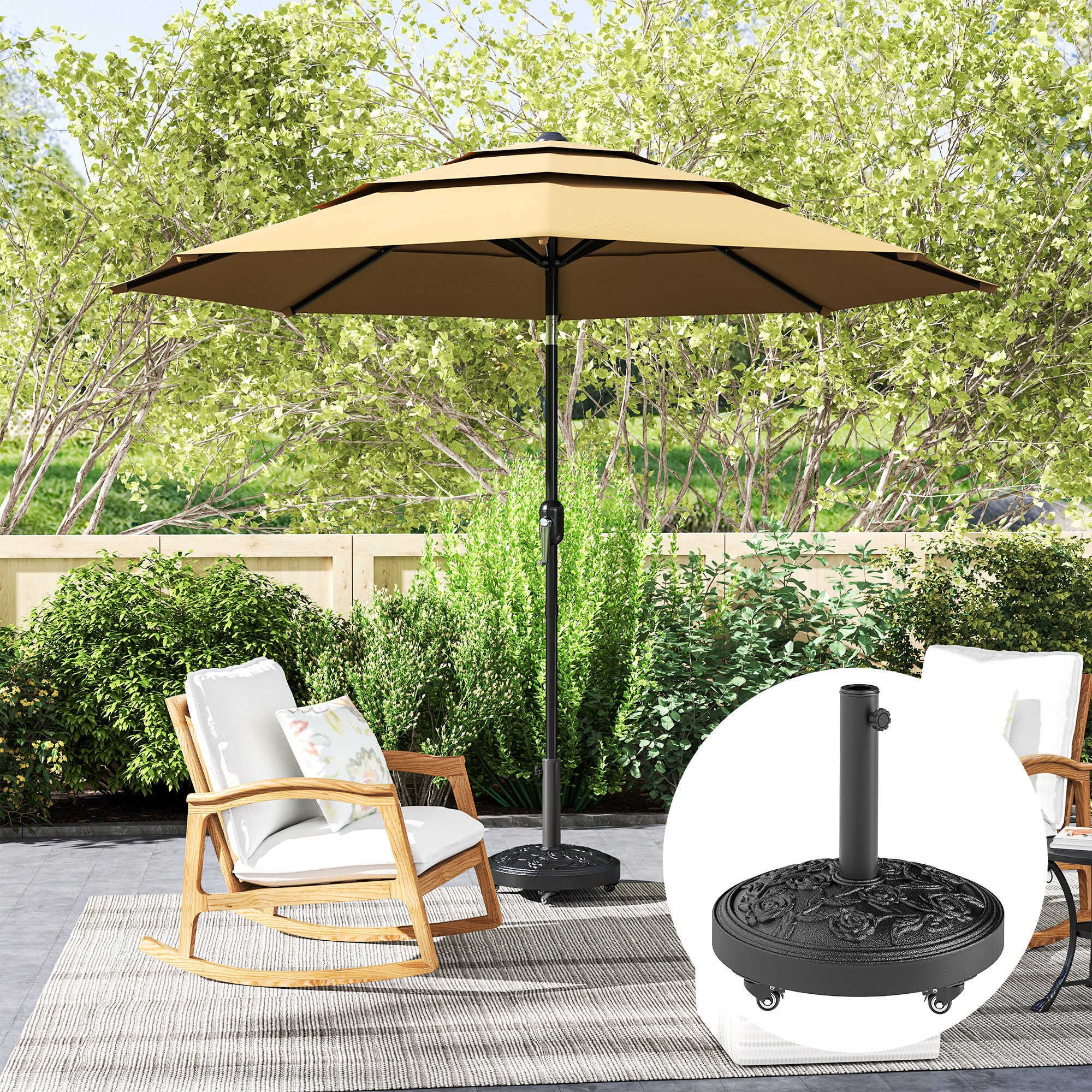 Parasol Base, Umbrella Base with Wheels Cast Iron Effect, for Umbrella, Canopy, Weather Resistant, Black