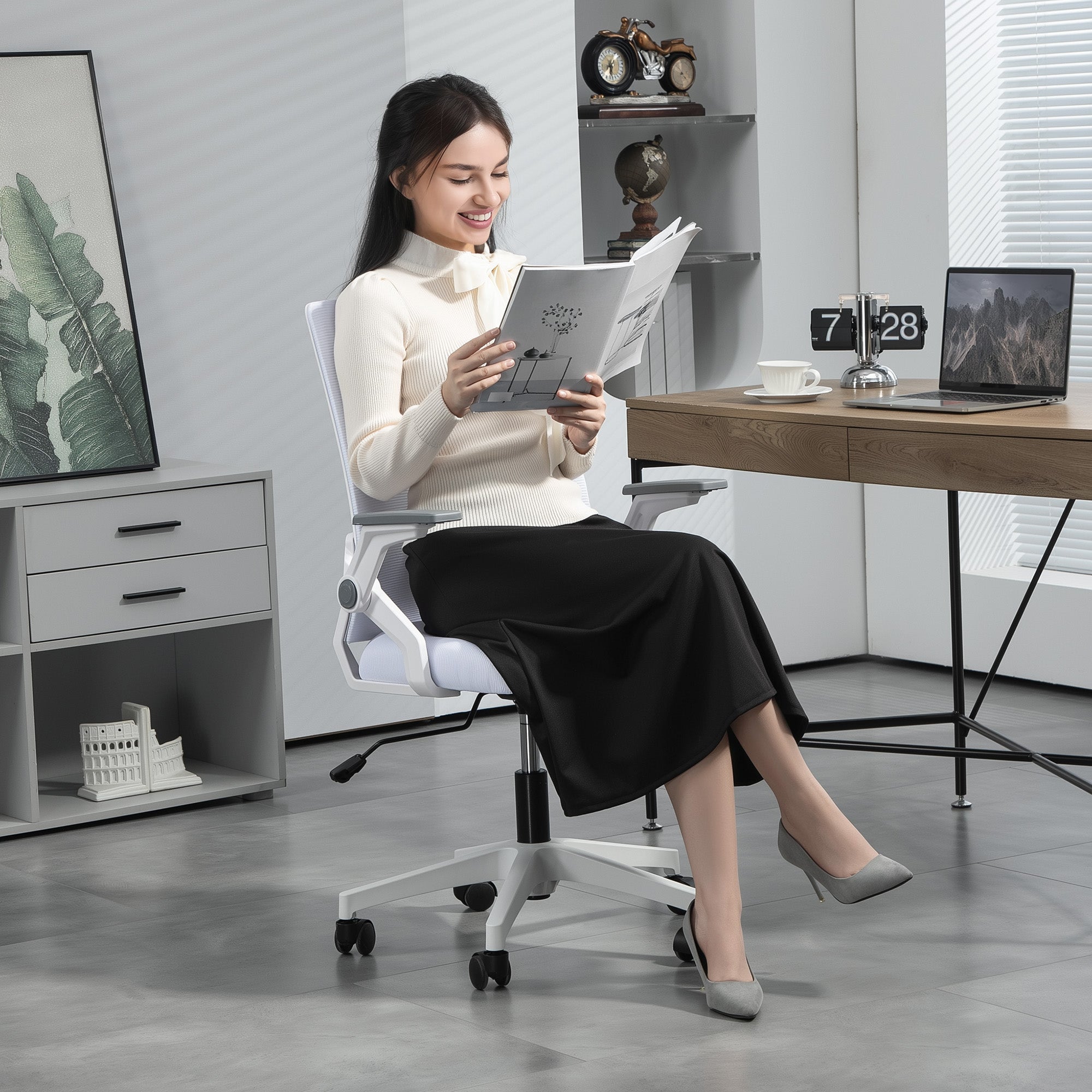 Office Chair, with Lumbar Support - White