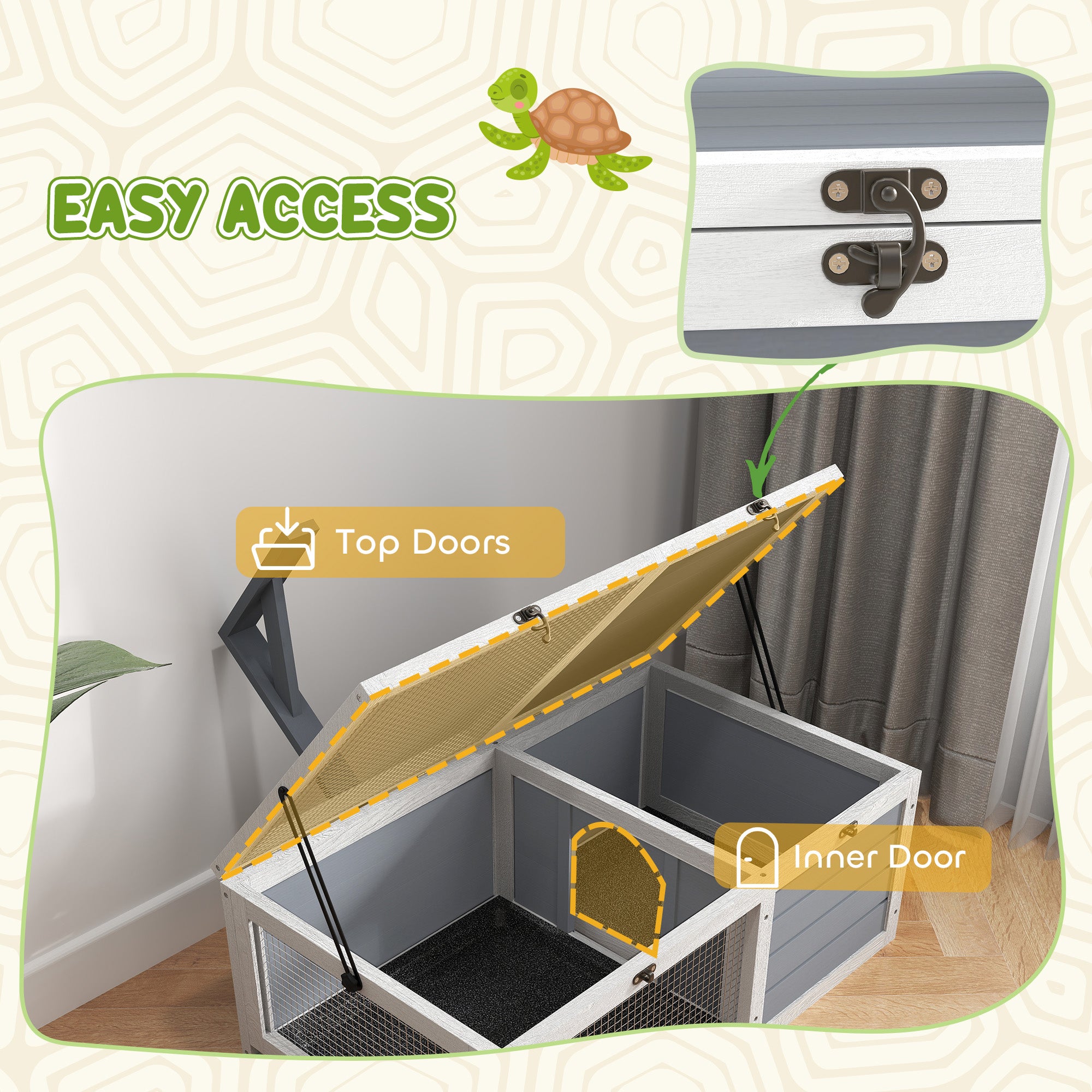 Wooden Tortoise Enclosure with Lamp Holder for Indoor & Outdoor Use - Light Grey