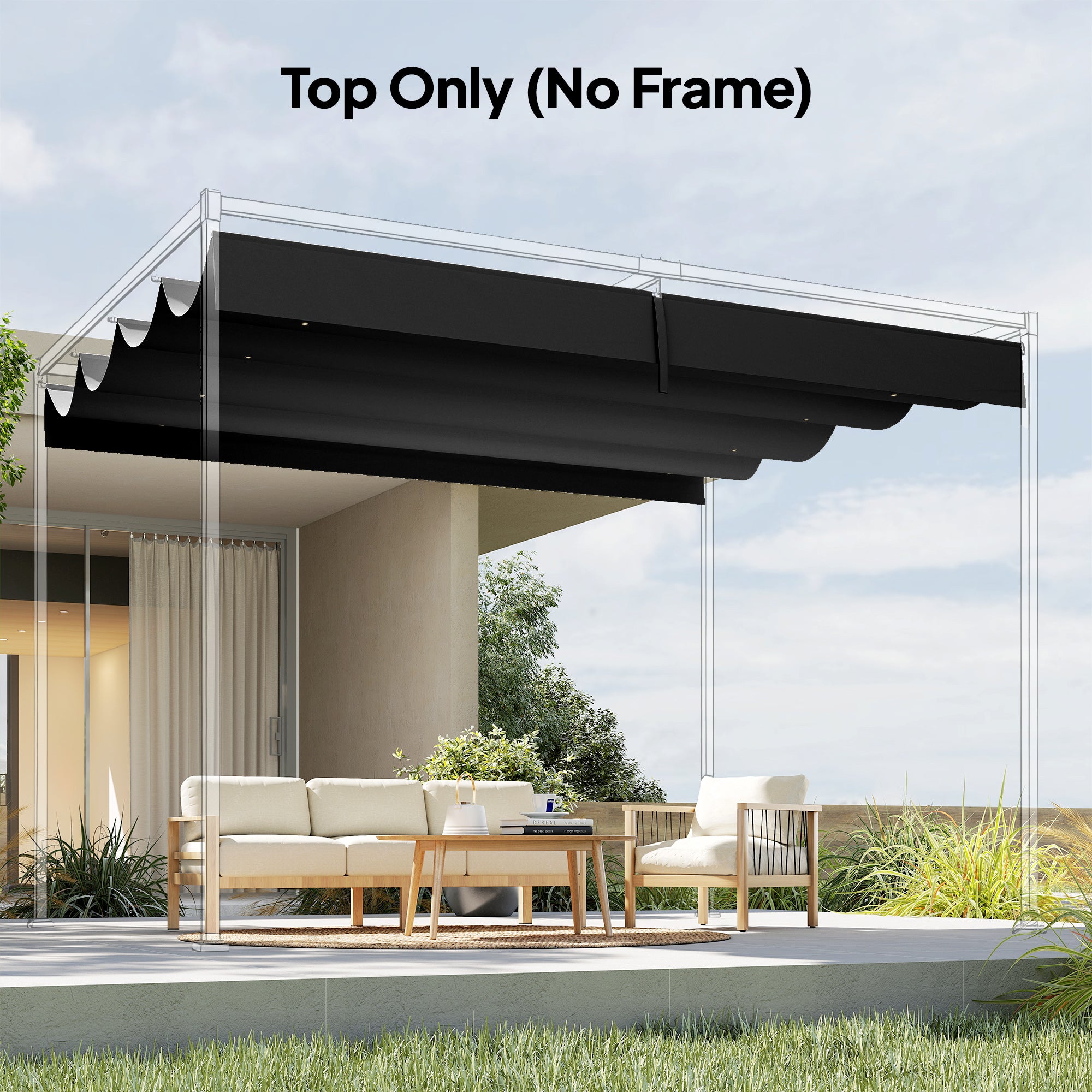 Retractable Pergola Canopy Only, 3.92 x 3.5 m, UV30+ Replacement Canopy Cover for 4 x 3 m Pergola, Dark Grey