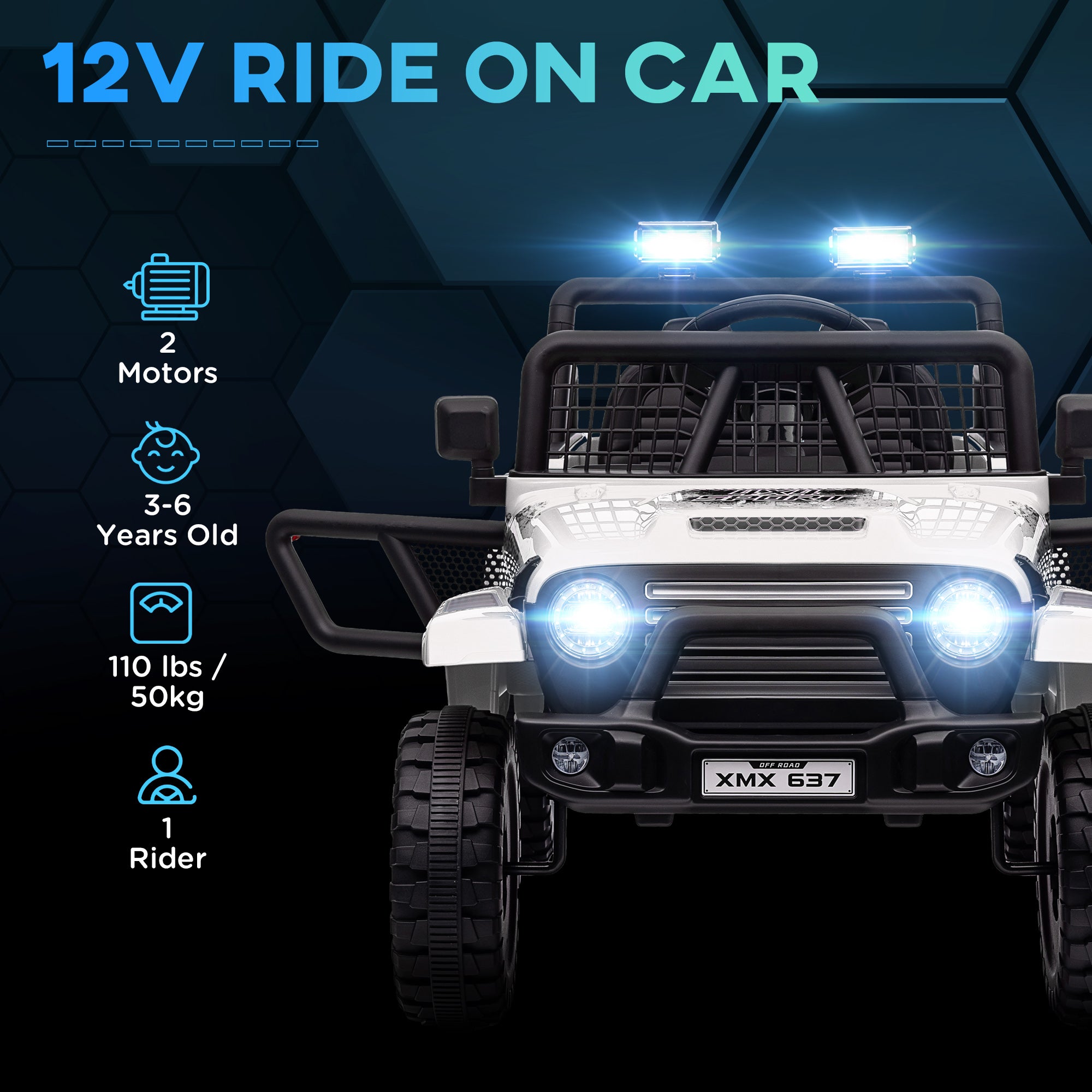 12V Battery Powered Kids Ride-On Car, Electric Truck w/ Spring Suspension, Remote, Music, Horn, Lights, White