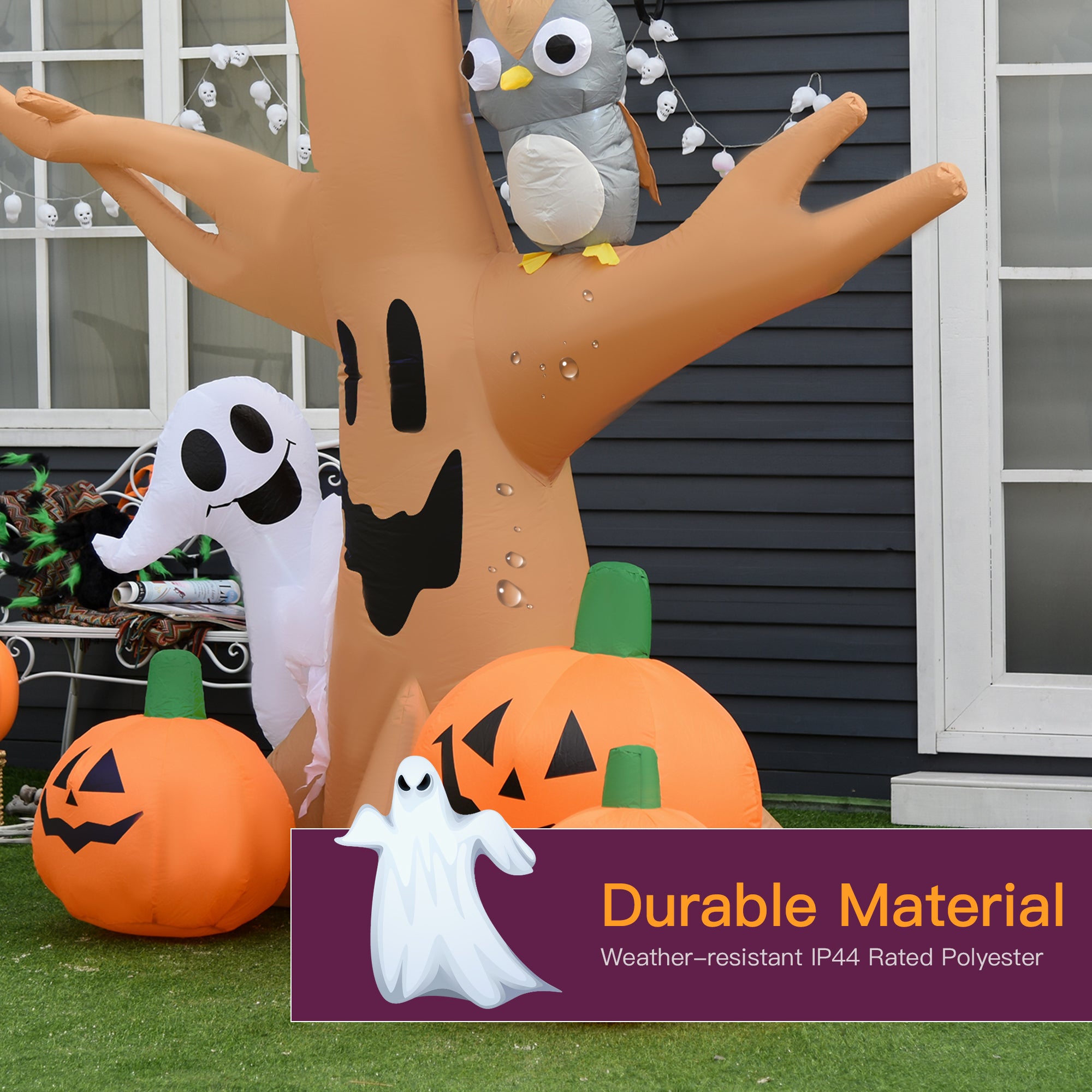 240cm Large Halloween Scary Lighting Inflatable Tree Ghost 3 Pumpkins Owl 4 LED Indoor Outdoor Holiday Decoration