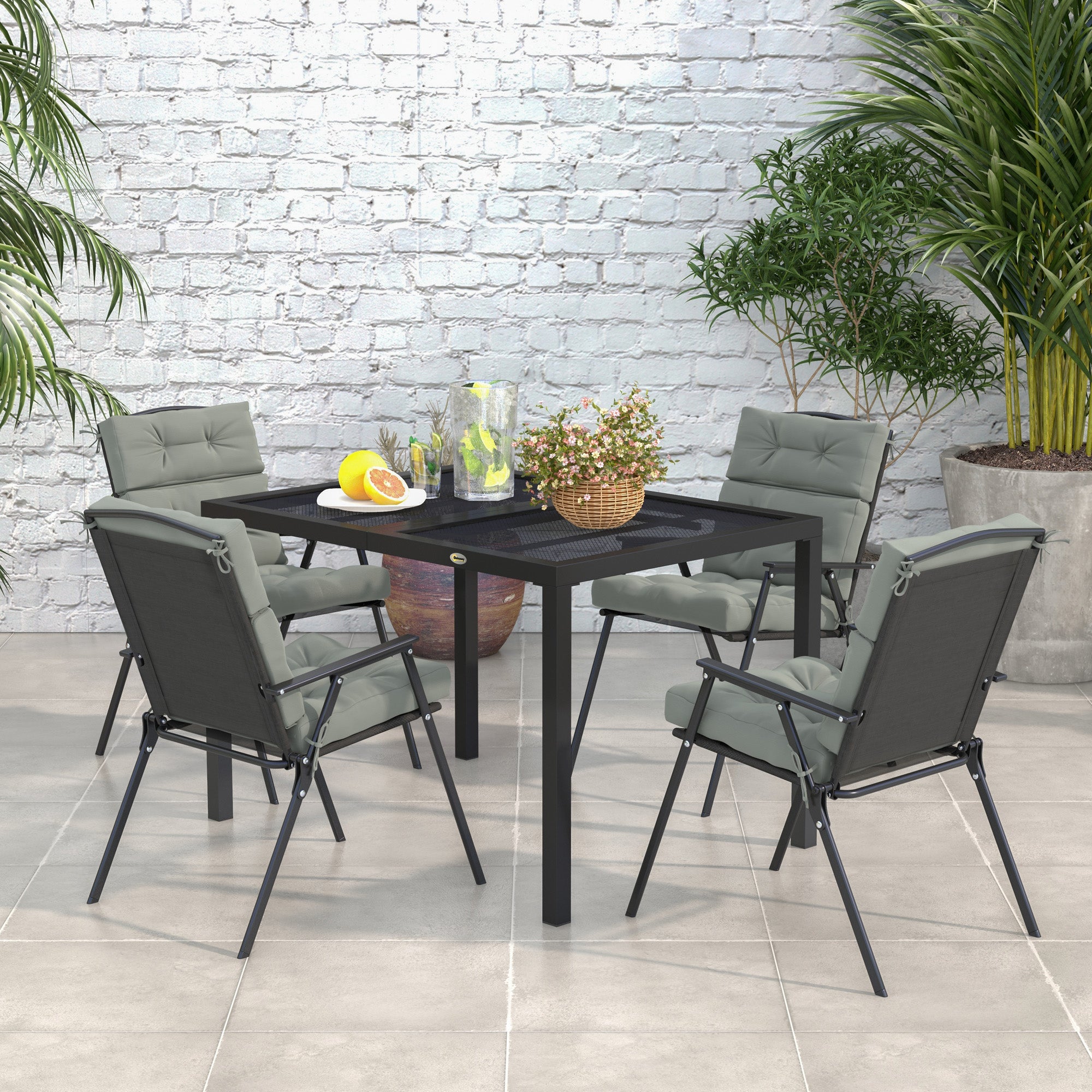 Four-Seater Steel Garden Table, with Wired Top - Grey